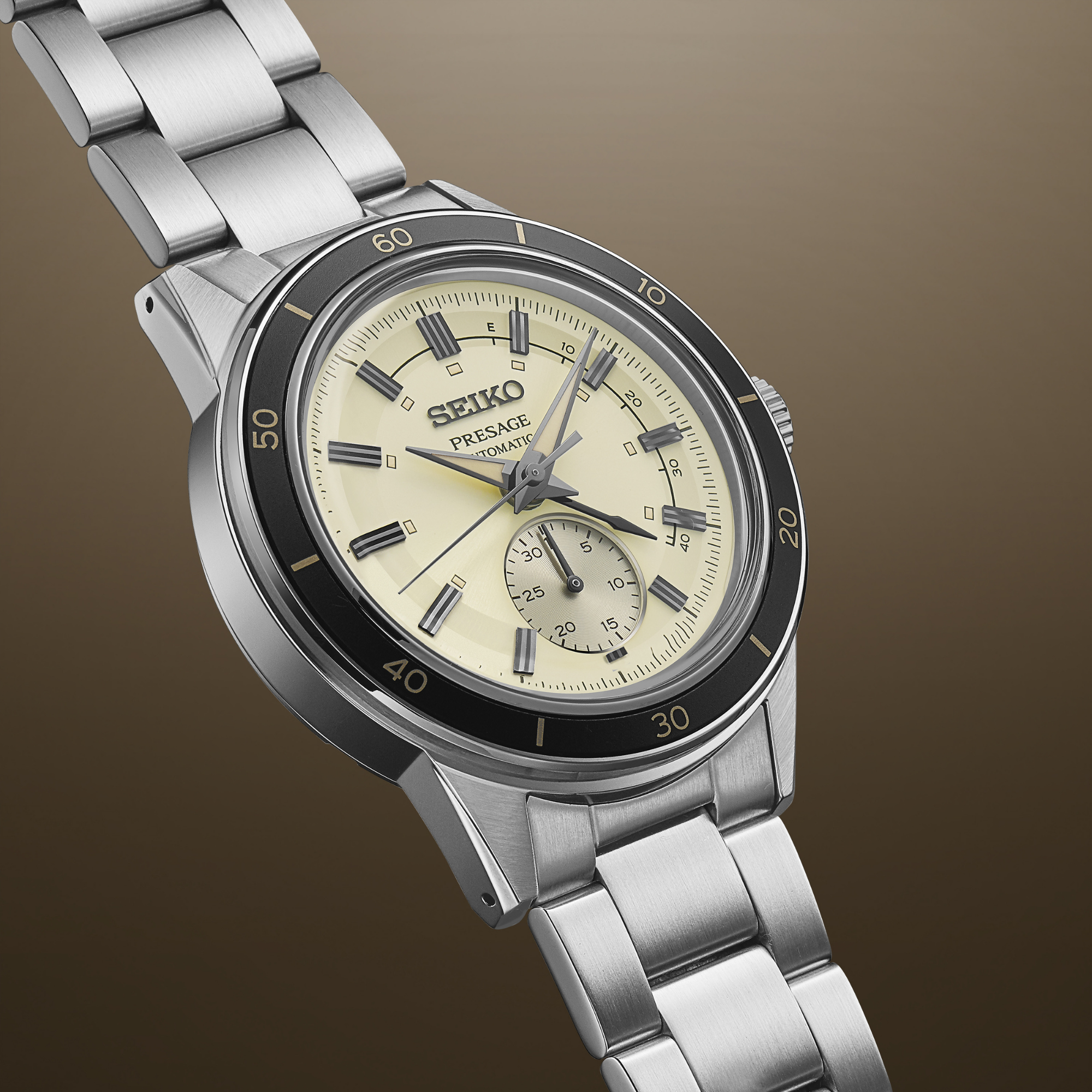 Seiko Presage Style 60s Automatik Elfenbein Zifferblatt Edelstahlarmband Herren Uhr SSA447J1