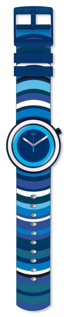 Swatch Popsplash Gehäuse Blau Weiß Navy Streifen Blaues Zifferblatt Herren Herbst Winter Uhr pnn104