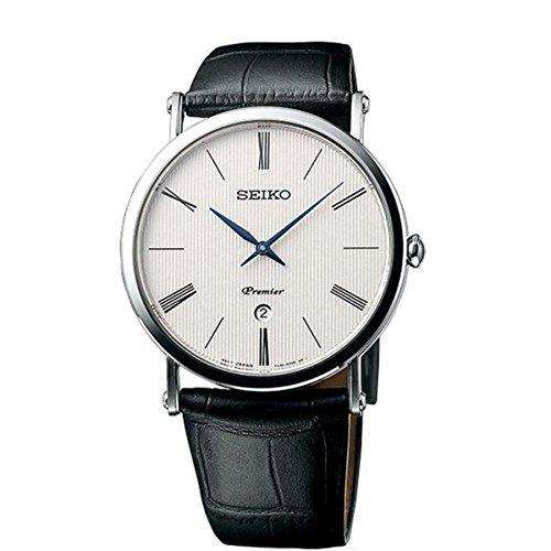 Seiko Men's Quartz Watch with Black Dial Analogue Display Quartz Leather SKP395P1