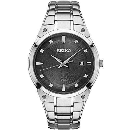 Seiko Solar Black Dial Diamond Indexes Men's Watch SNE429P9 - WatchNation