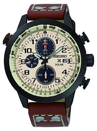 Seiko Prospex Solar Brown Leather Strap Men's Aviation Chronograph SSC425P1 - WatchNation