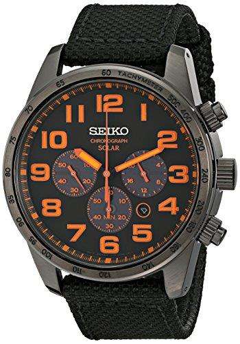 Seiko Men's SSC233 Sport Solar Brushed Brown Stainless Steel Black Dial Watch SSC233P9