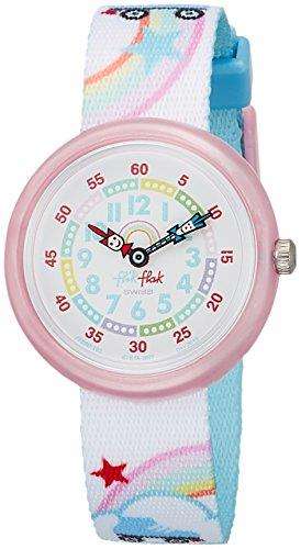 Flik Flak Roller Disco Pinker Kunststoffgehäuse Weißes Textilarmband Kinder Mädchen Regenbogen Uhr FBNP102 32mm