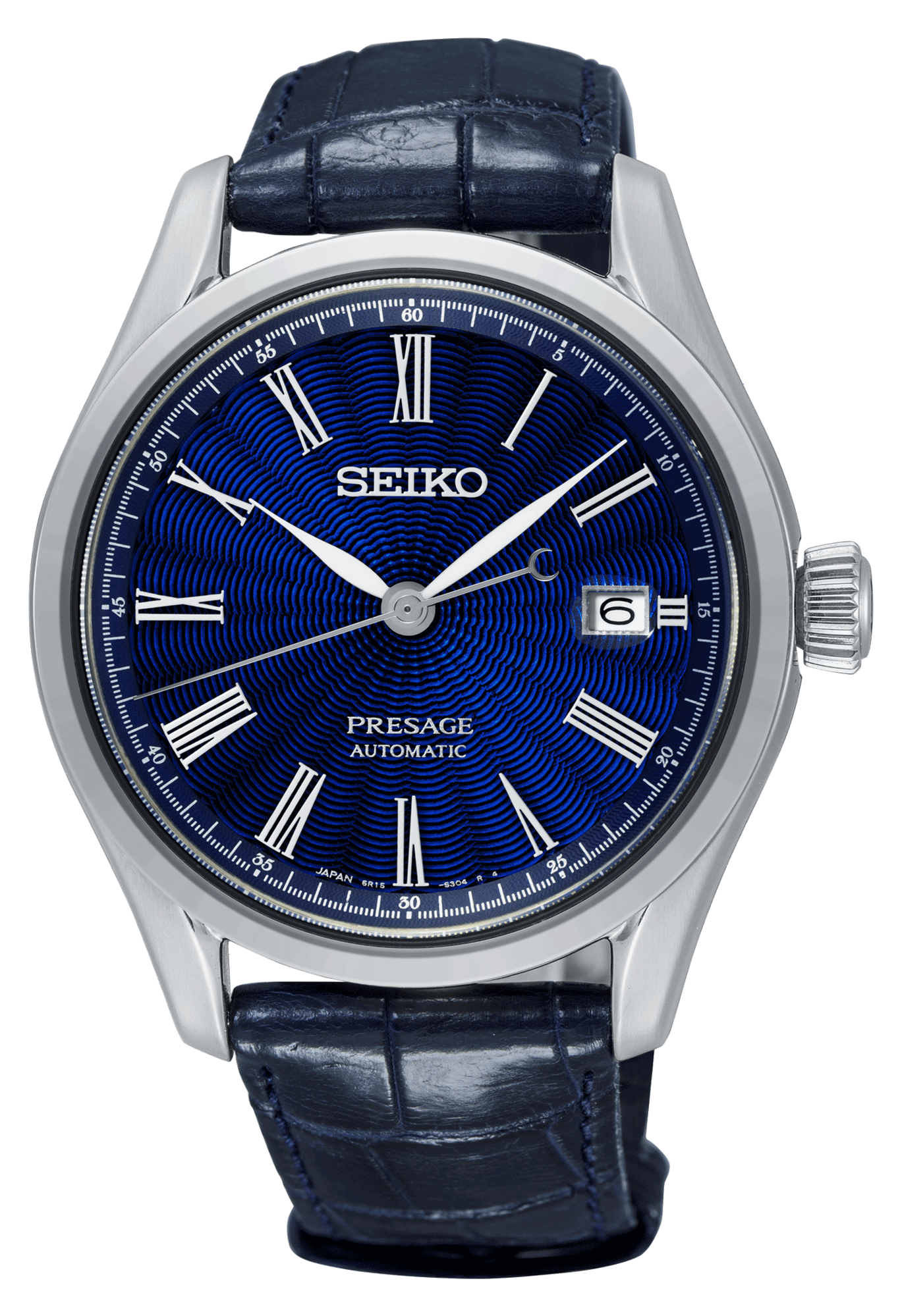Seiko Presage The Shippo Enamel silbernes Stahlgehäuse, blauer Krokodillederarmband, limitierte Auflage, automatische blaue Zifferblatt Herren Uhr SPB075J1
