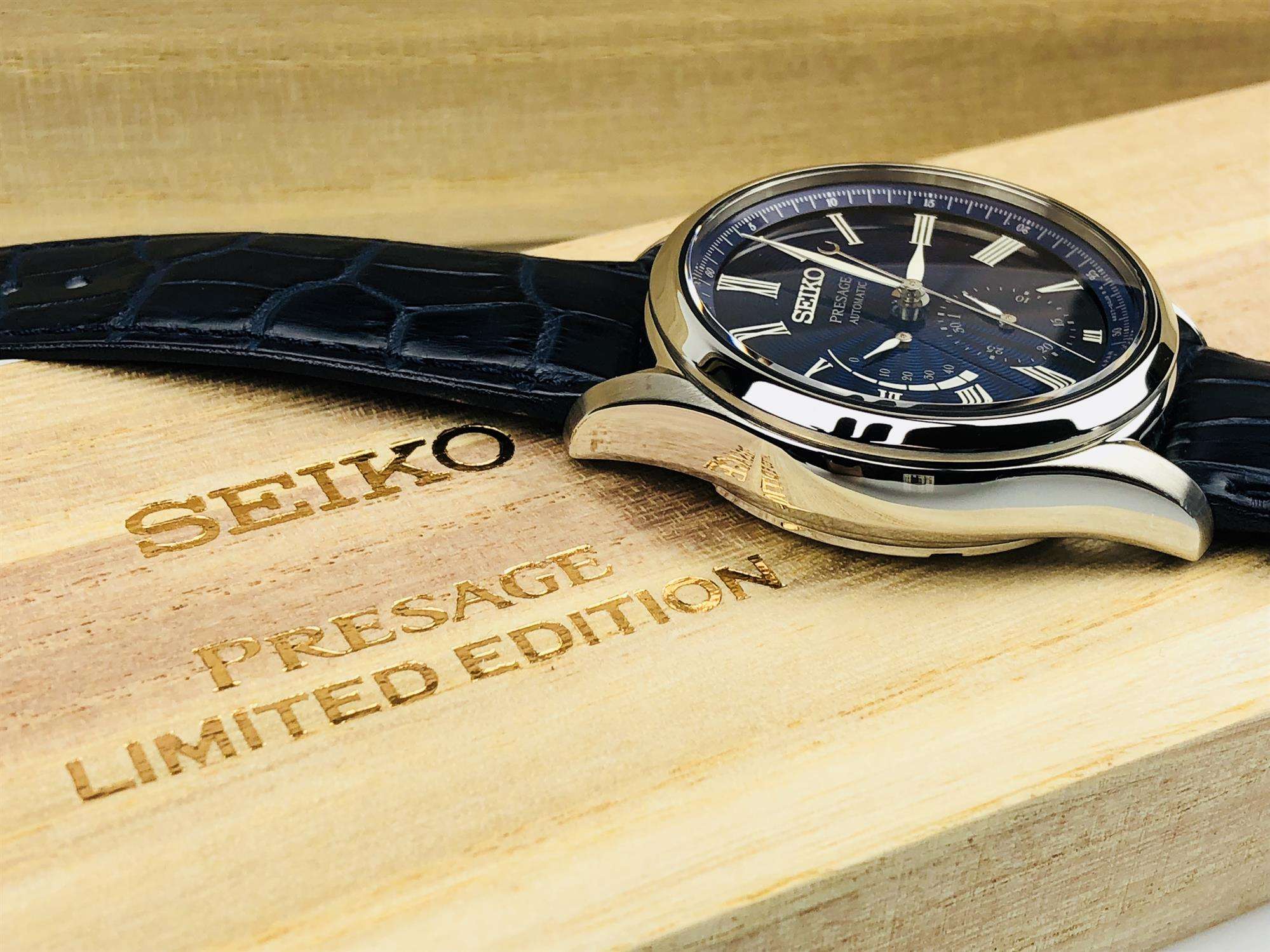 Seiko 'The Shipo' 'Shipo Enamel' Presage Stainless Steel Case Blue Leather Strap Limited Edition Automatic Blue Dial Men’s Watch SPB073J1
