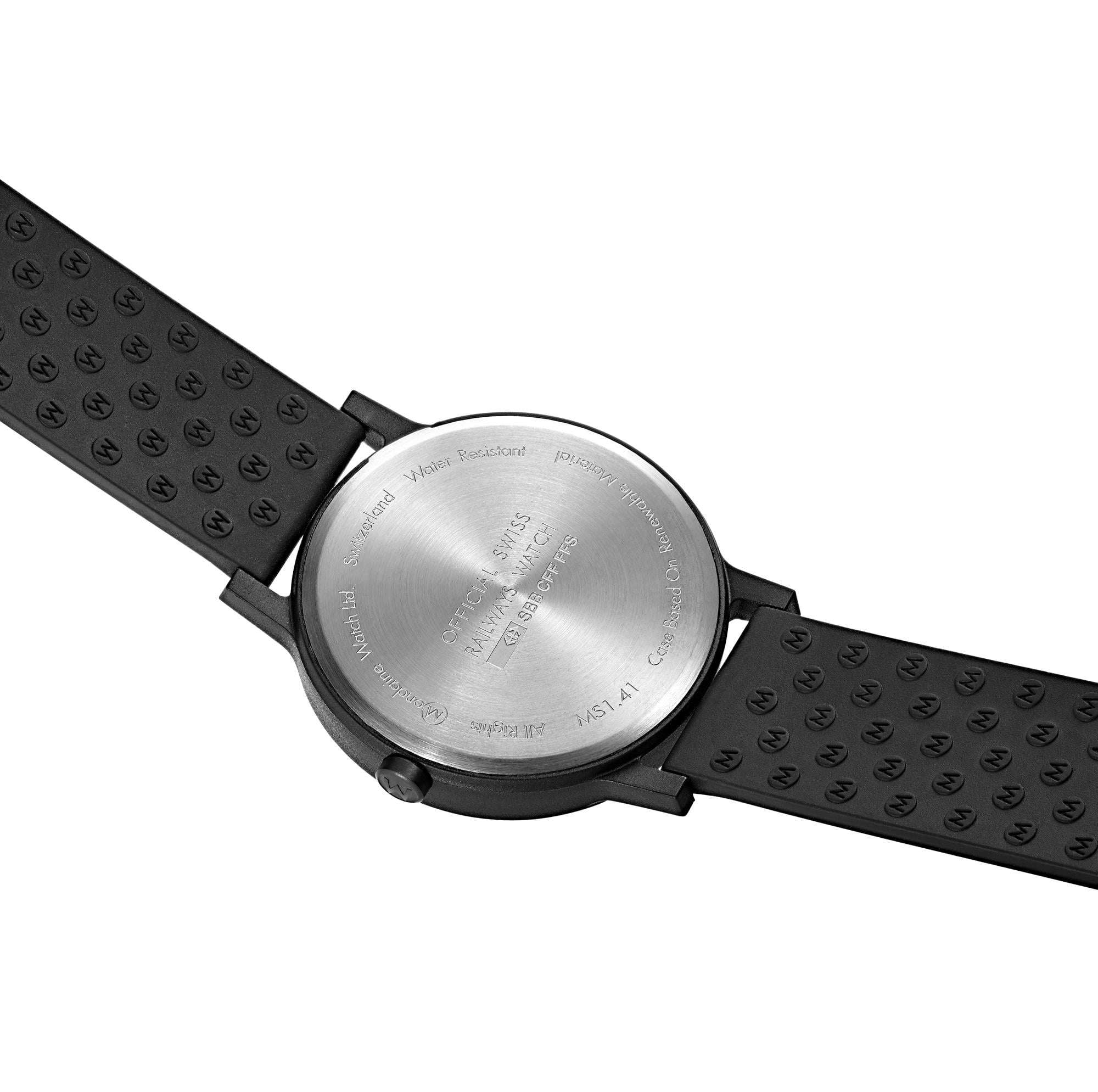 Mondaine Essence 40mm Black Dial Rubber Mens Quartz Watch MS1.41120.RB