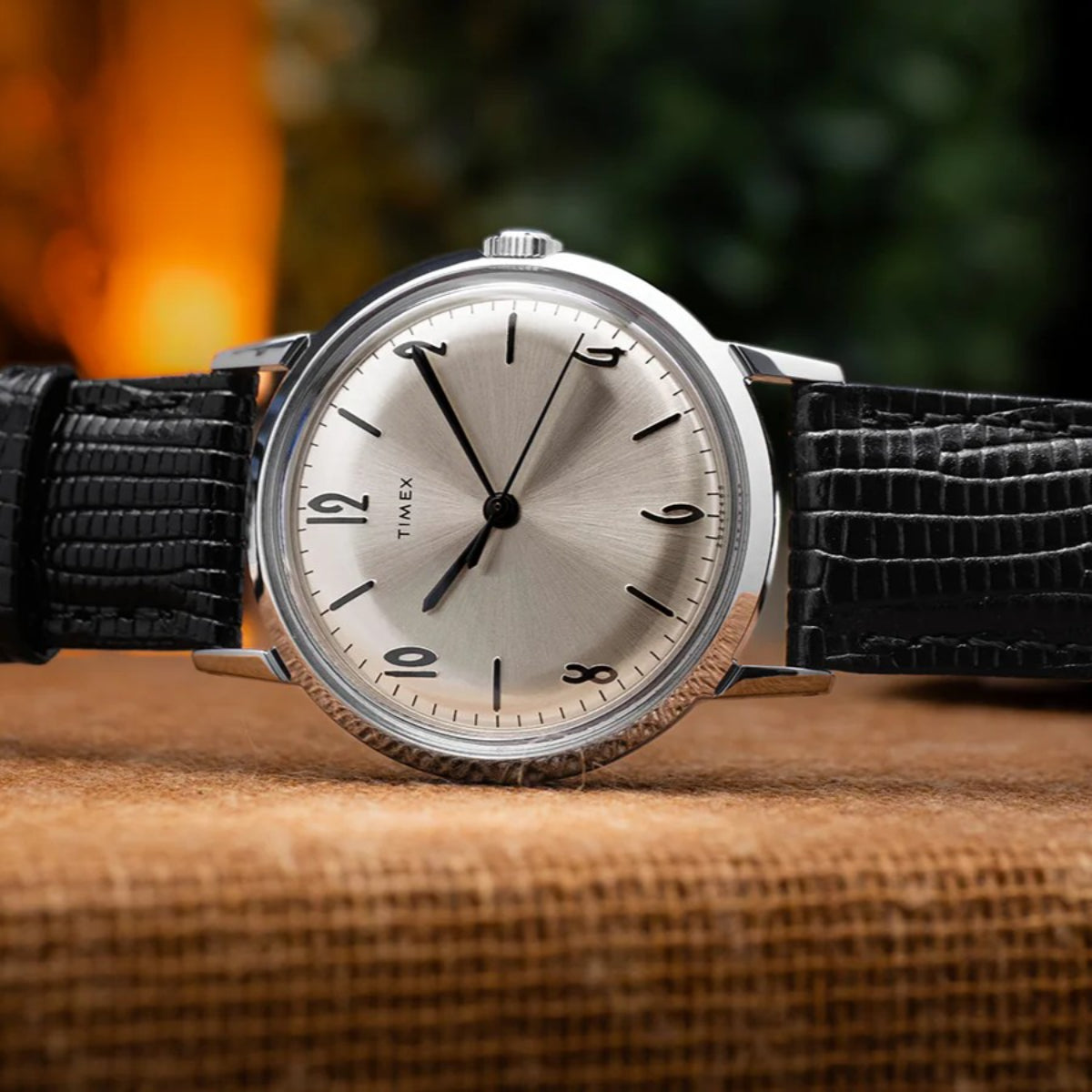 Timex Marlin Handaufzug Silber Zifferblatt Lederarmband Herren Uhr TW2R47900