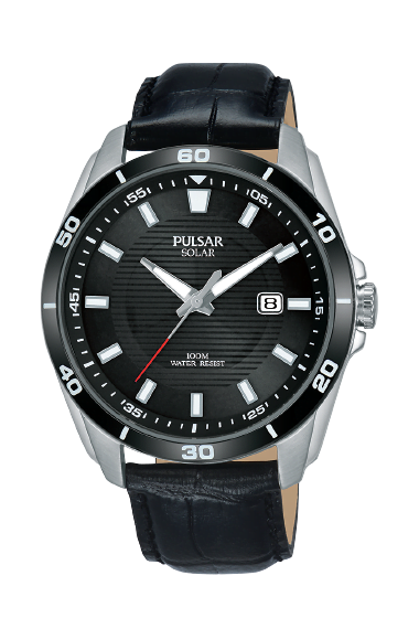 Pulsar Black Stainless Steel Case Black Leather Strap Black Dial Men's Watch PX3157X1