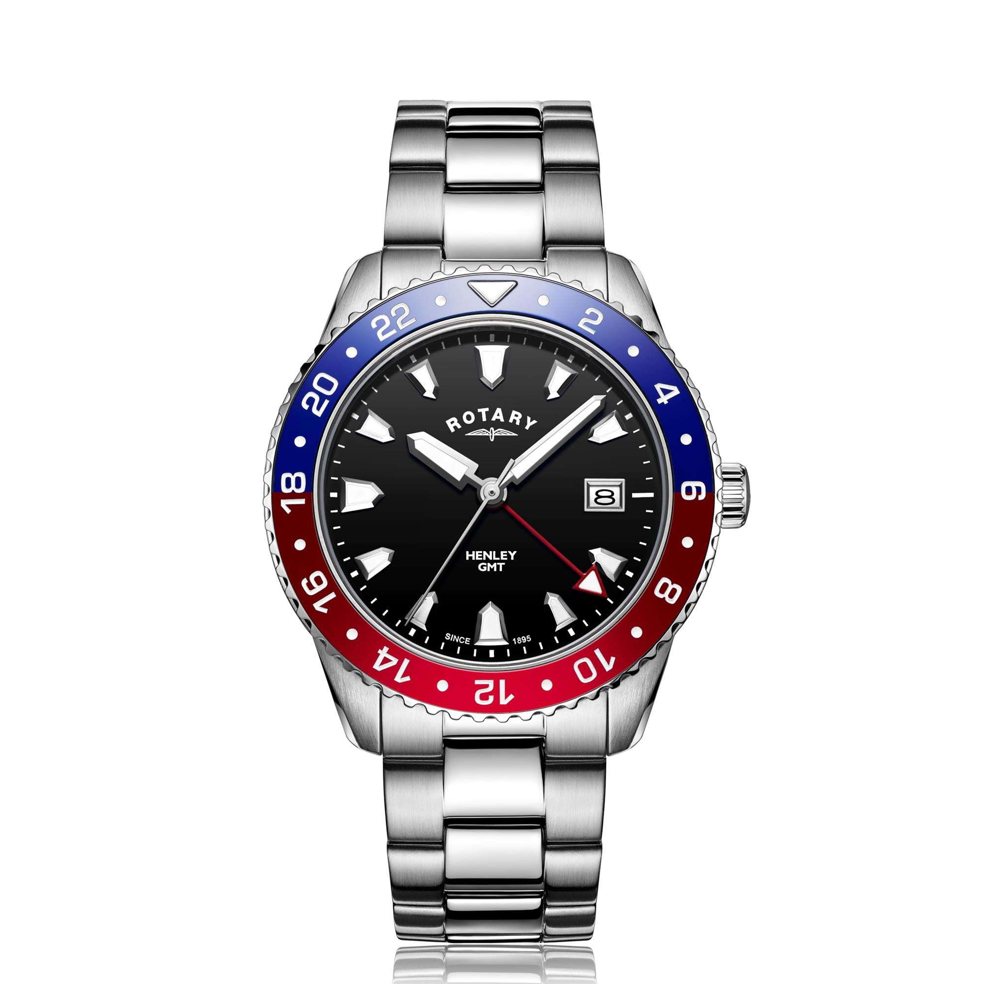 Rotary GMT Henley Edelstahl 'Pepsi Zifferblatt' Herren Uhr GB05108/30