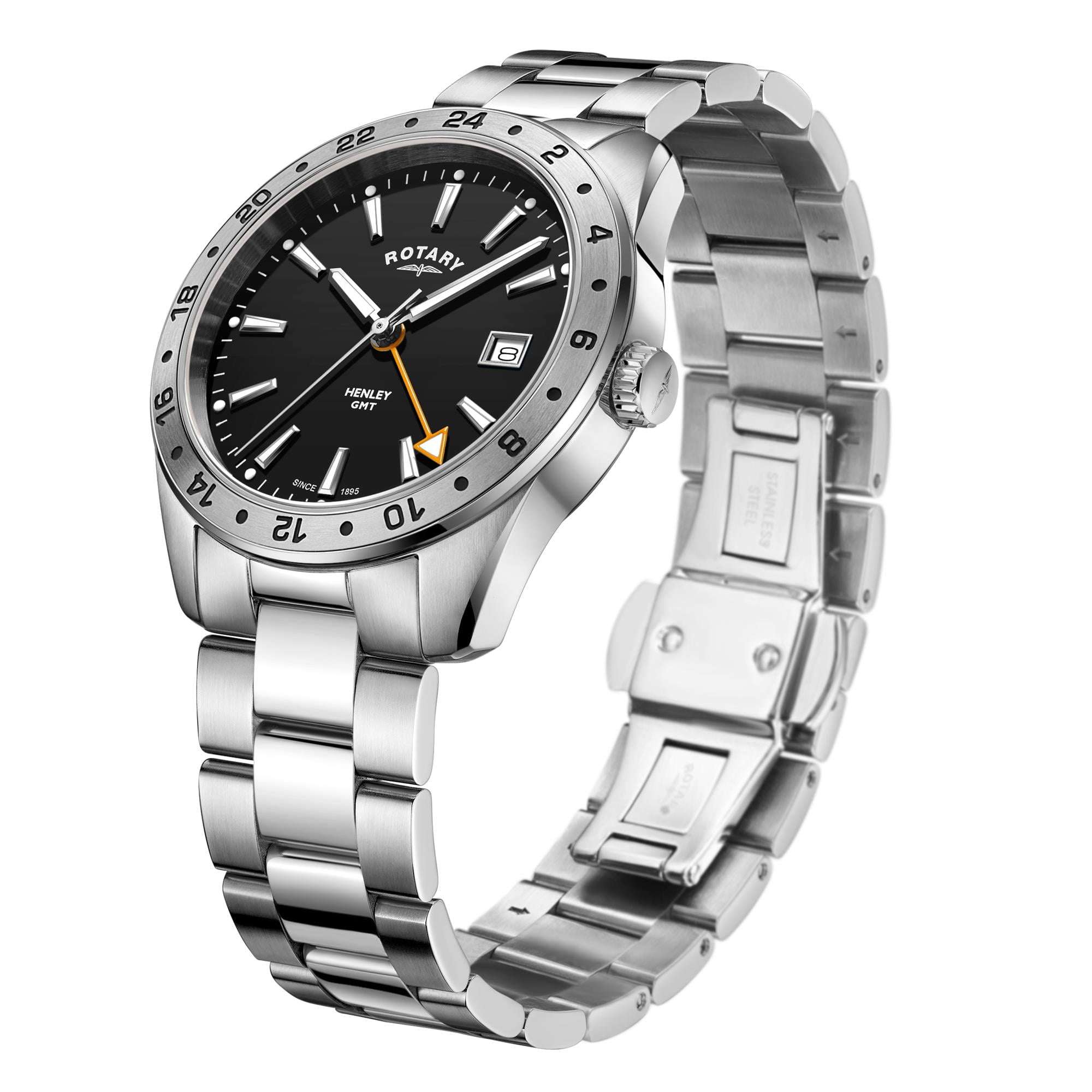 Rotary GMT Henley Stainless Steel Black Dial Men's Watch GB05295/04