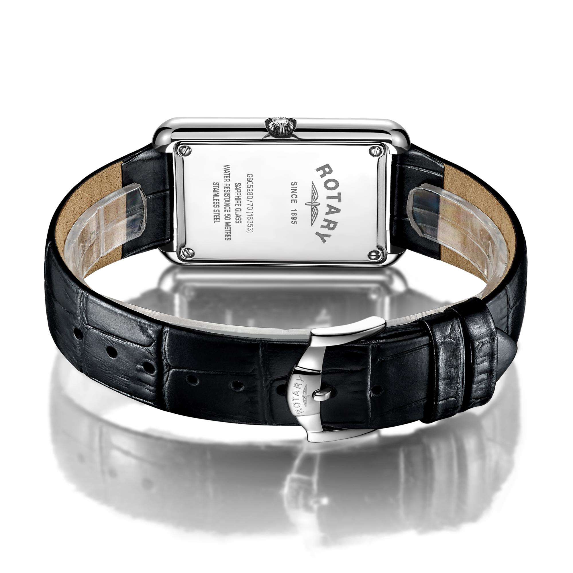 Rotary Cambridge Rechteckzifferblatt Schwarzes Lederarmband Herren Uhr GS05280/70