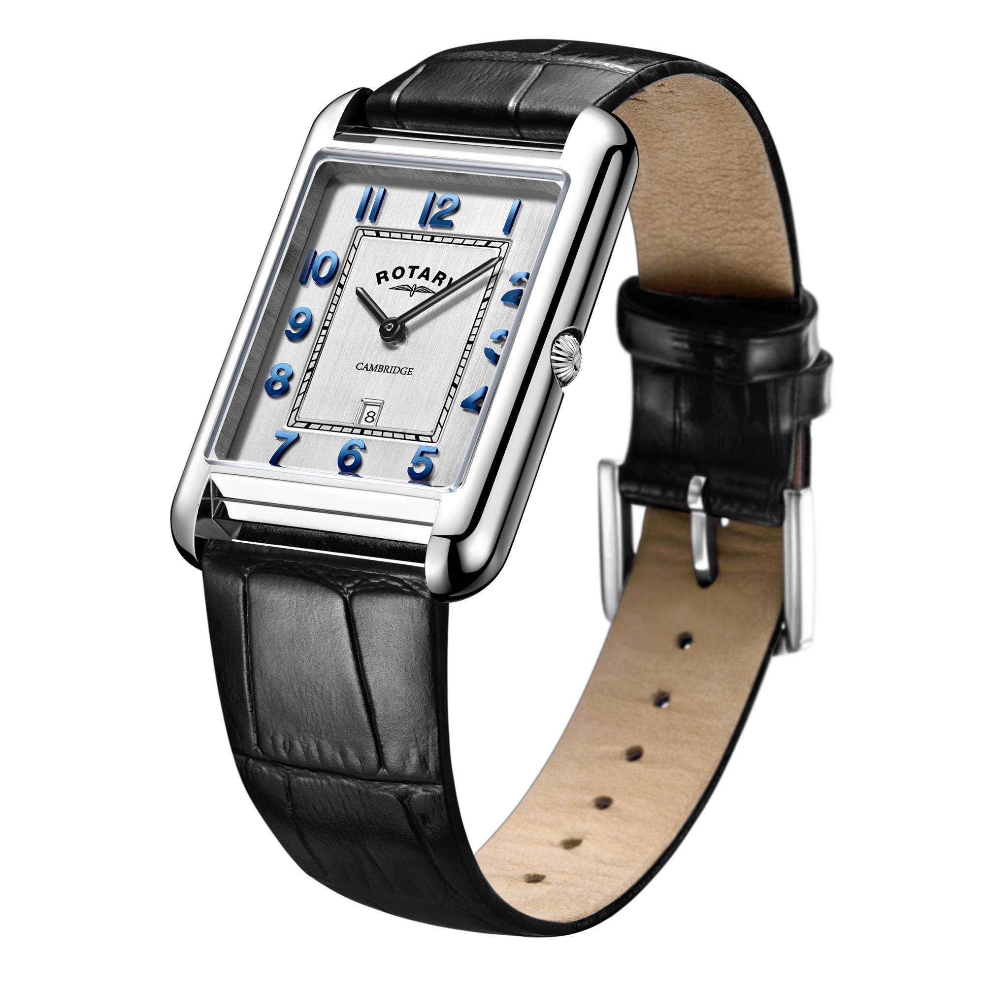 Rotary Cambridge Rechteckzifferblatt Schwarzes Lederarmband Herren Uhr GS05280/70