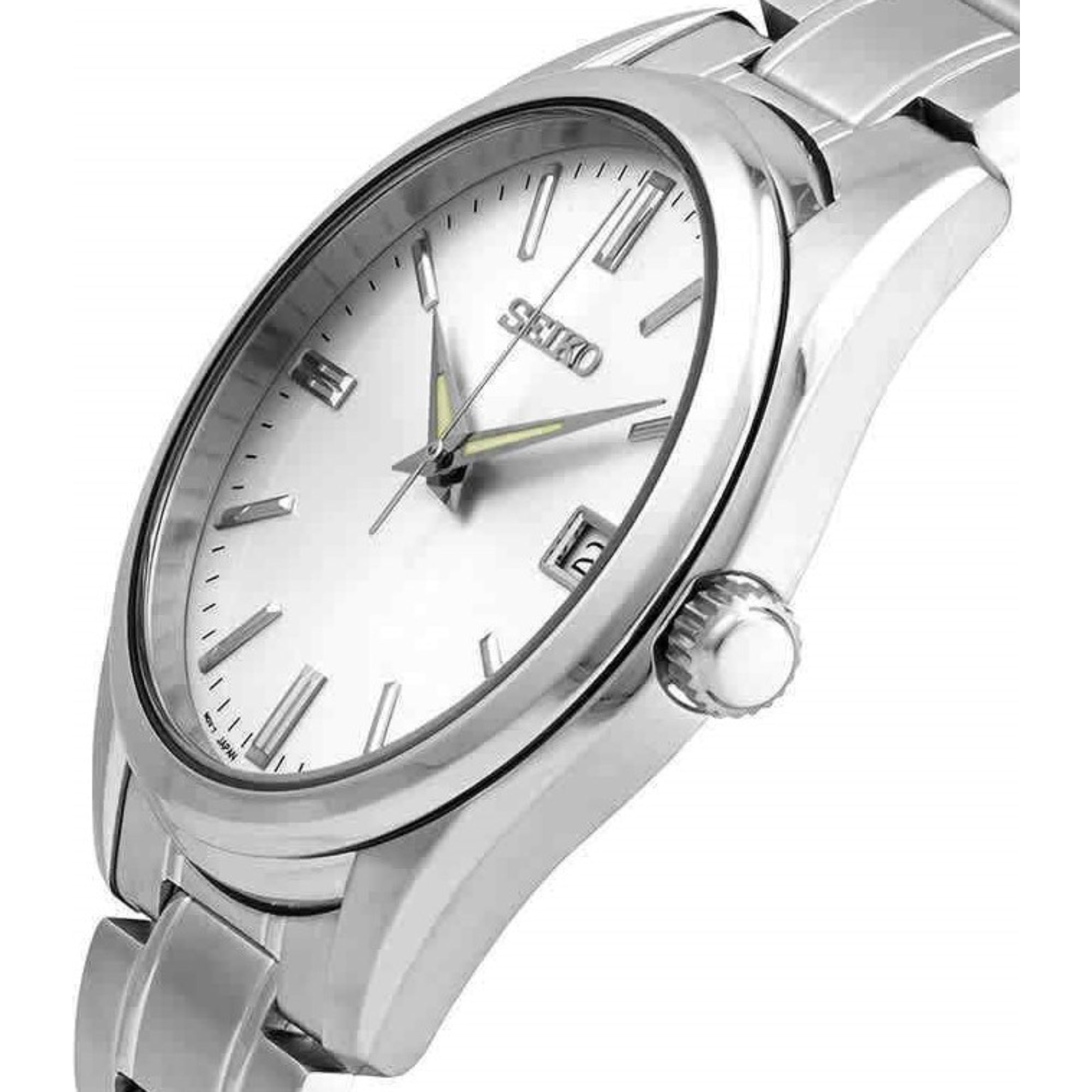 Seiko SUR307P1 40mm silver dial chronograph-style dress watch with steel bracelet