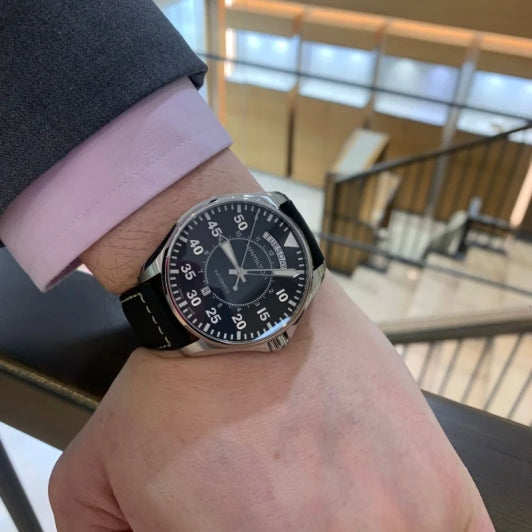 Hamilton Khaki Aviation Pilot Day Date H64615735 automatic watch worn on wrist