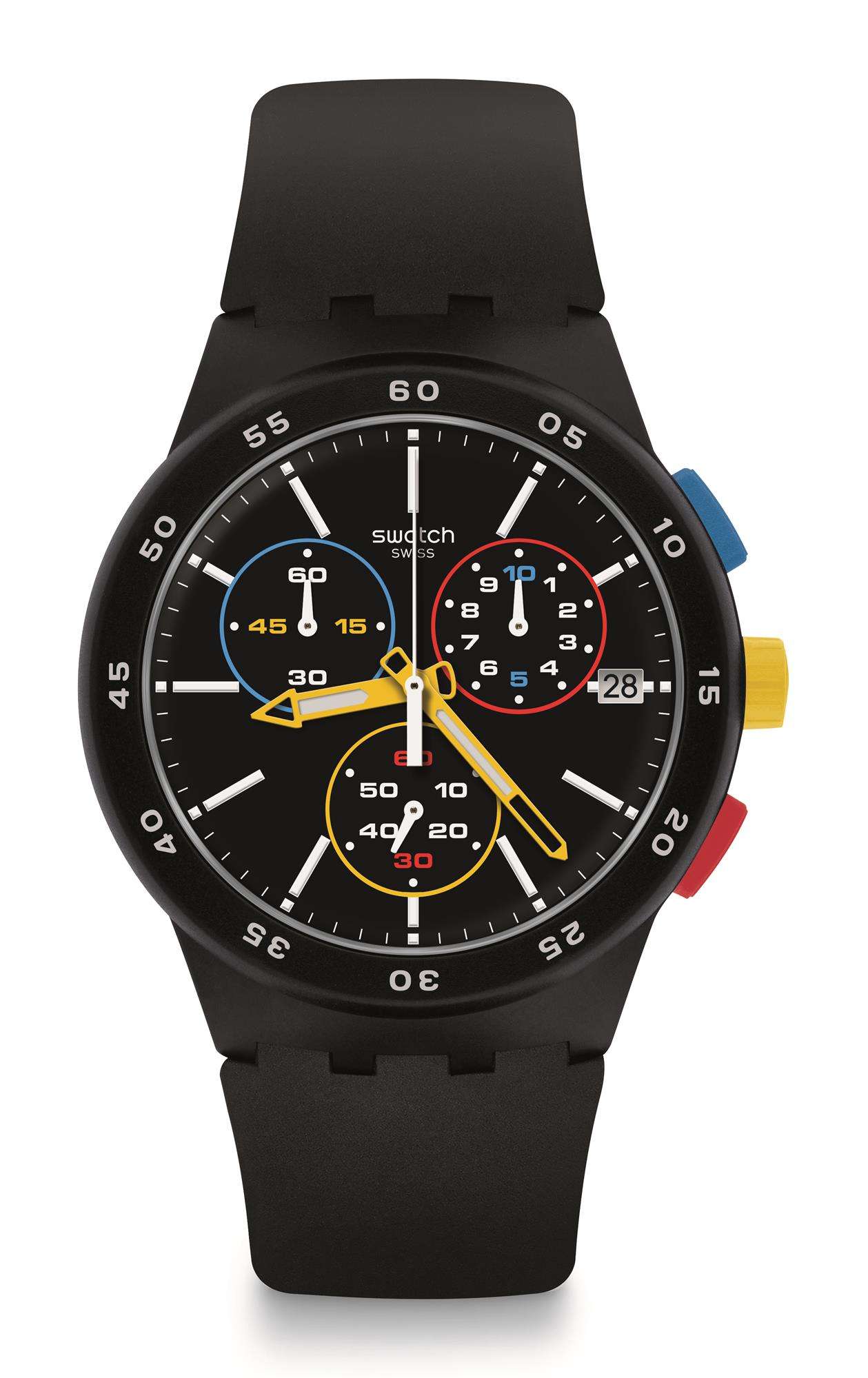 Swatch Bau Black-One Silikonarmband Quarz Chronograph Herren Uhr SUSB416 42mm
