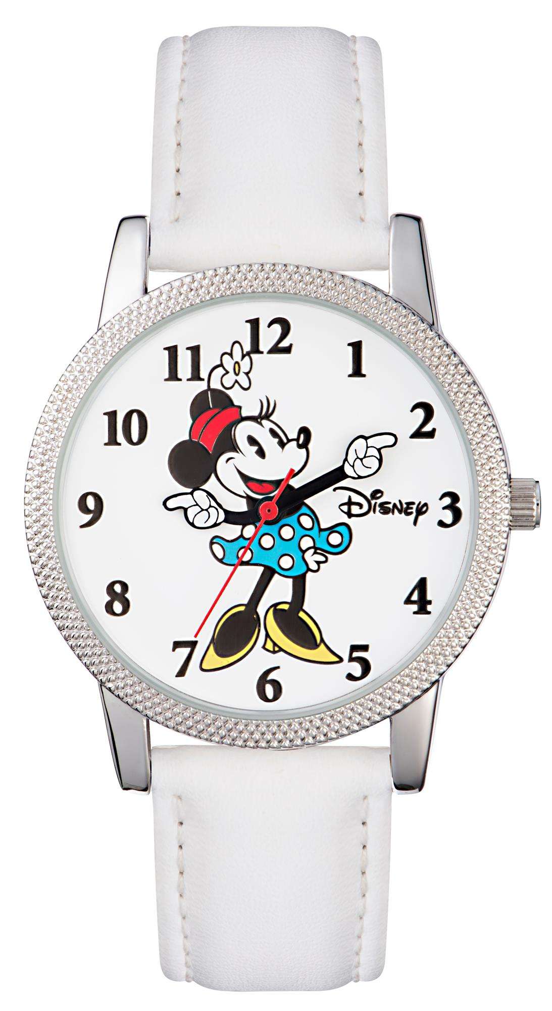 Disney Minnie Mouse Quartz White Leather Strap Girls Watch
