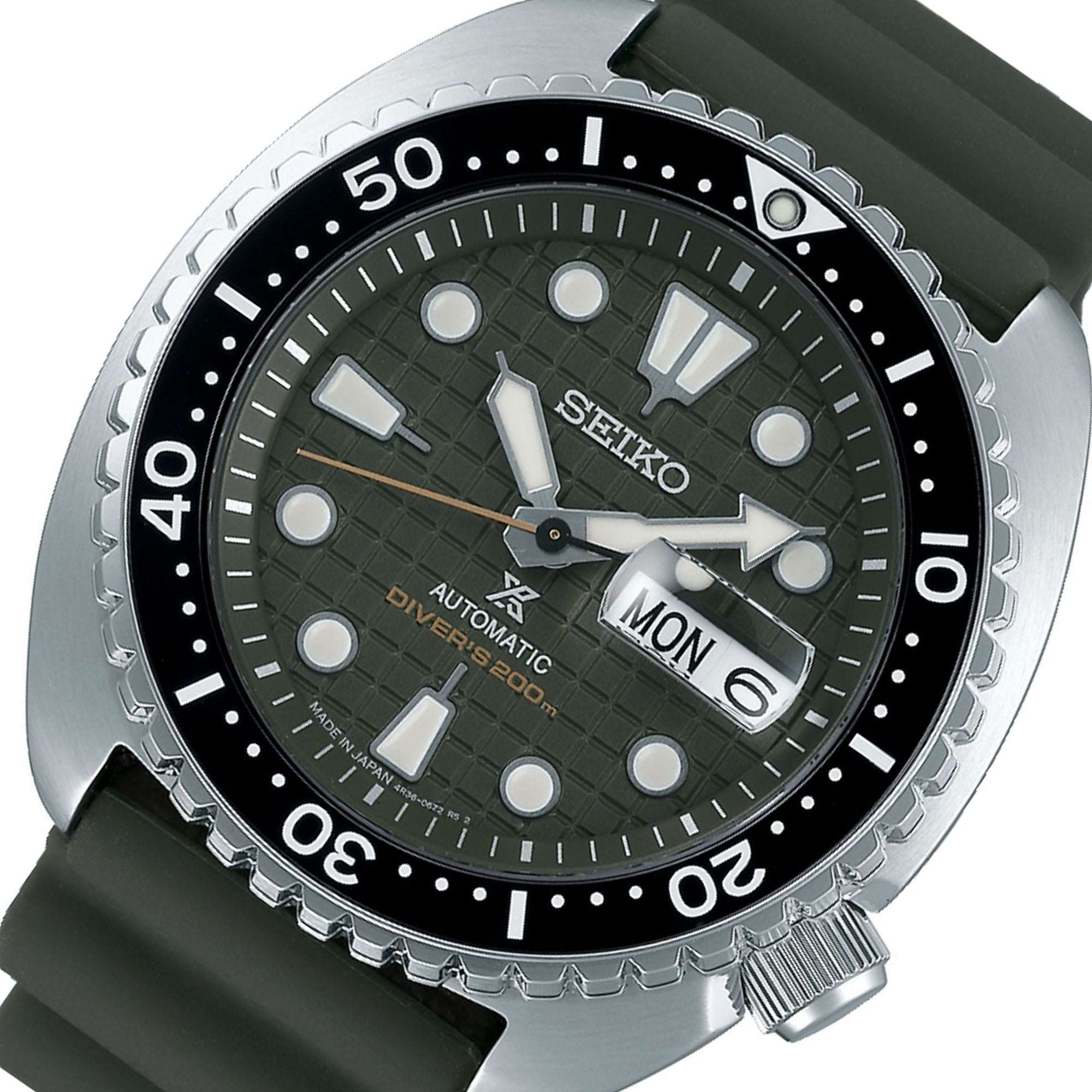 Seiko Prospex 'King Turtle' Automatic Green Dial Silver Silicone Strap Diver's Men's Watch SRPE05K1