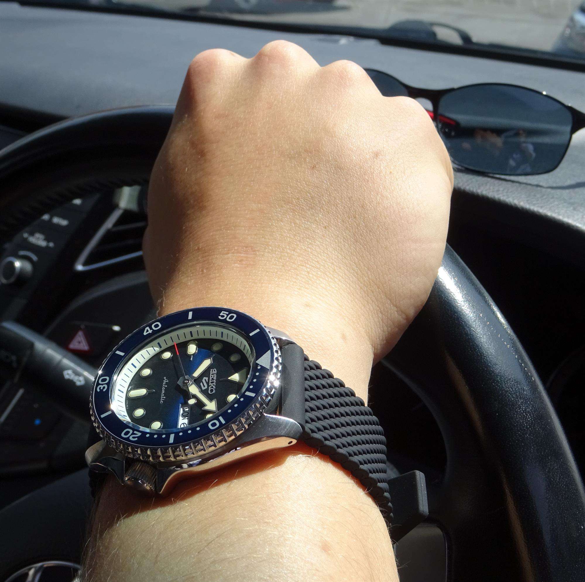 Seiko 5 Sports Blue Dial Silicone Strap Automatic Men's Watch SRPD71K2Exclusive to WatchNation Part of the new 2019 Seiko 5 sports range, this Seiko 5 Sports Watch SRPD71K2 comes in a stylish style. Firstly, a blue dial is complimented by silver indexes and hands powered by a strong automatic movement. This type of engine provides an accuracy rating of +45 to -35 seconds per day. The power reserve for this calibre is around the 40 hour mark, allowing you to take it off for the weekend.Furthermore, when