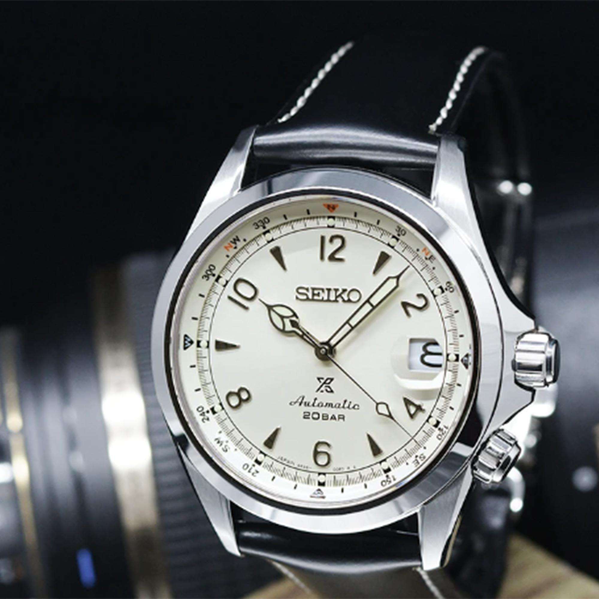 Seiko Prospex Alpinist Automatic Cream Dial Black Leather Strap Men's Watch SPB119J1