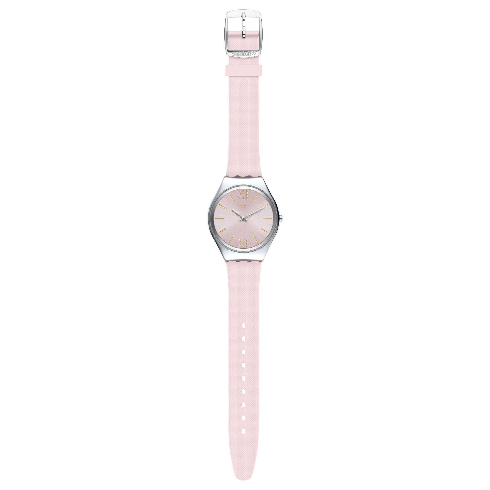 Swatch Skin Lavanda Quartz Pink Dial Silicone Strap Ladies Watch SYXS124 RRP £124