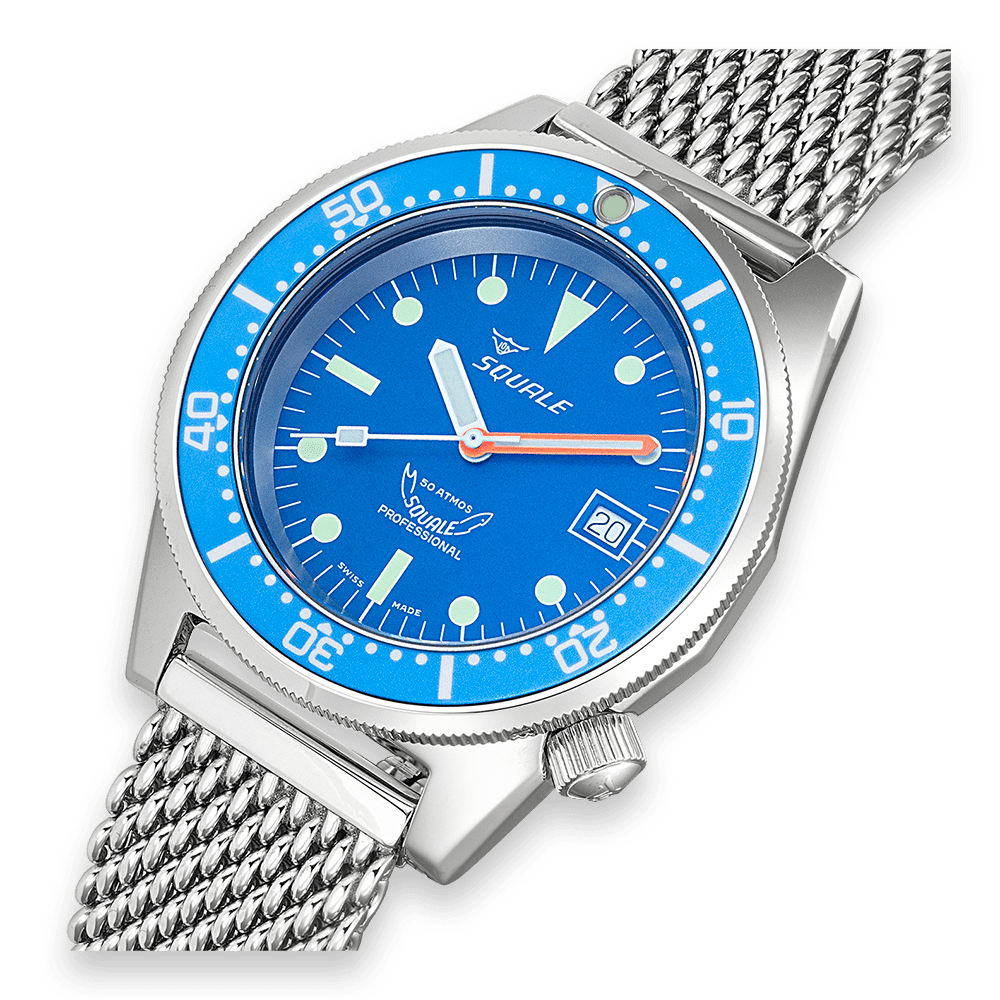 Squale 1521 Ocean Mesh Automatik Blaues Zifferblatt Milanese Edelstahlarmband Herren Uhr 1521OCN.ME20