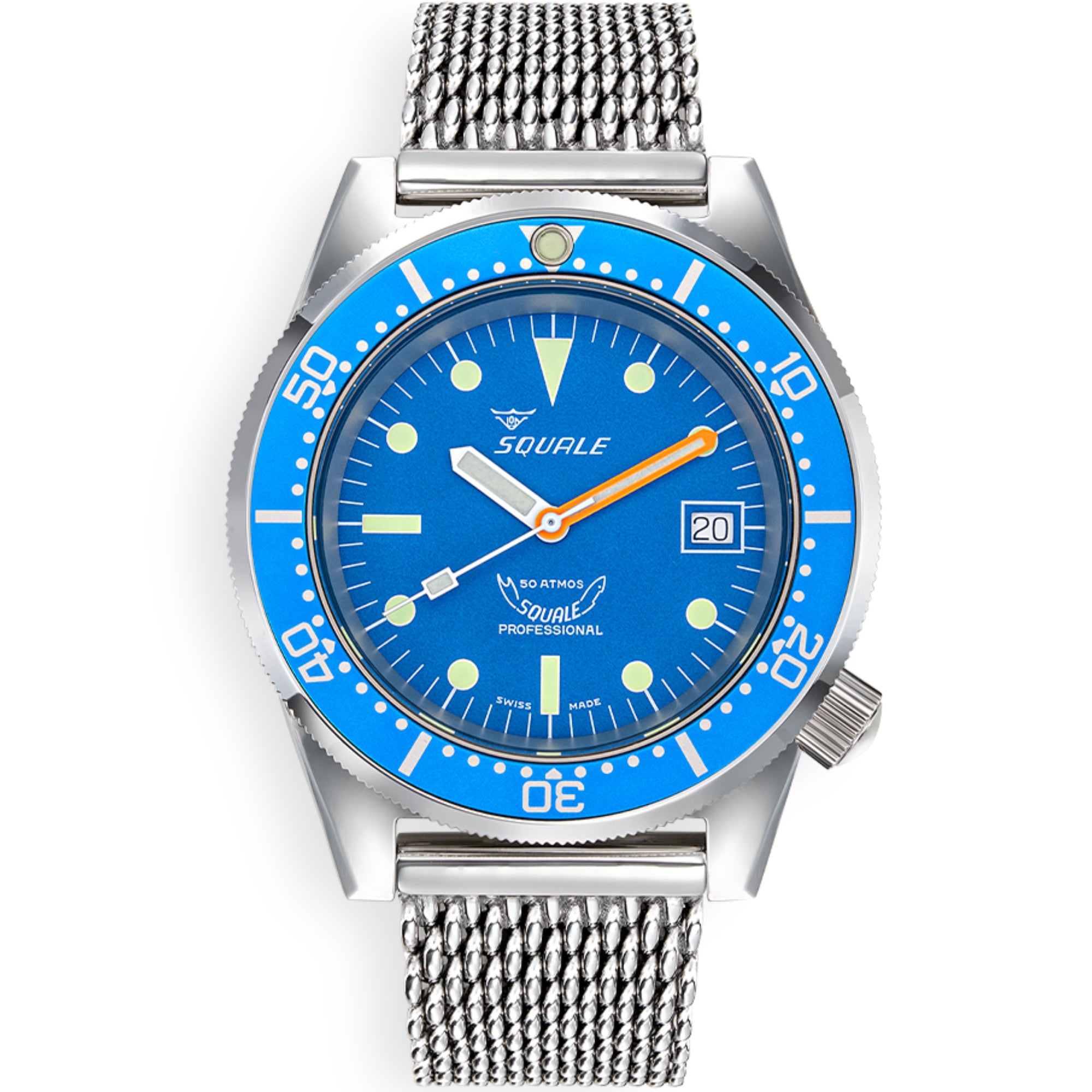 Squale 1521 Ocean Mesh Automatik Blaues Zifferblatt Milanese Edelstahlarmband Herren Uhr 1521OCN.ME20