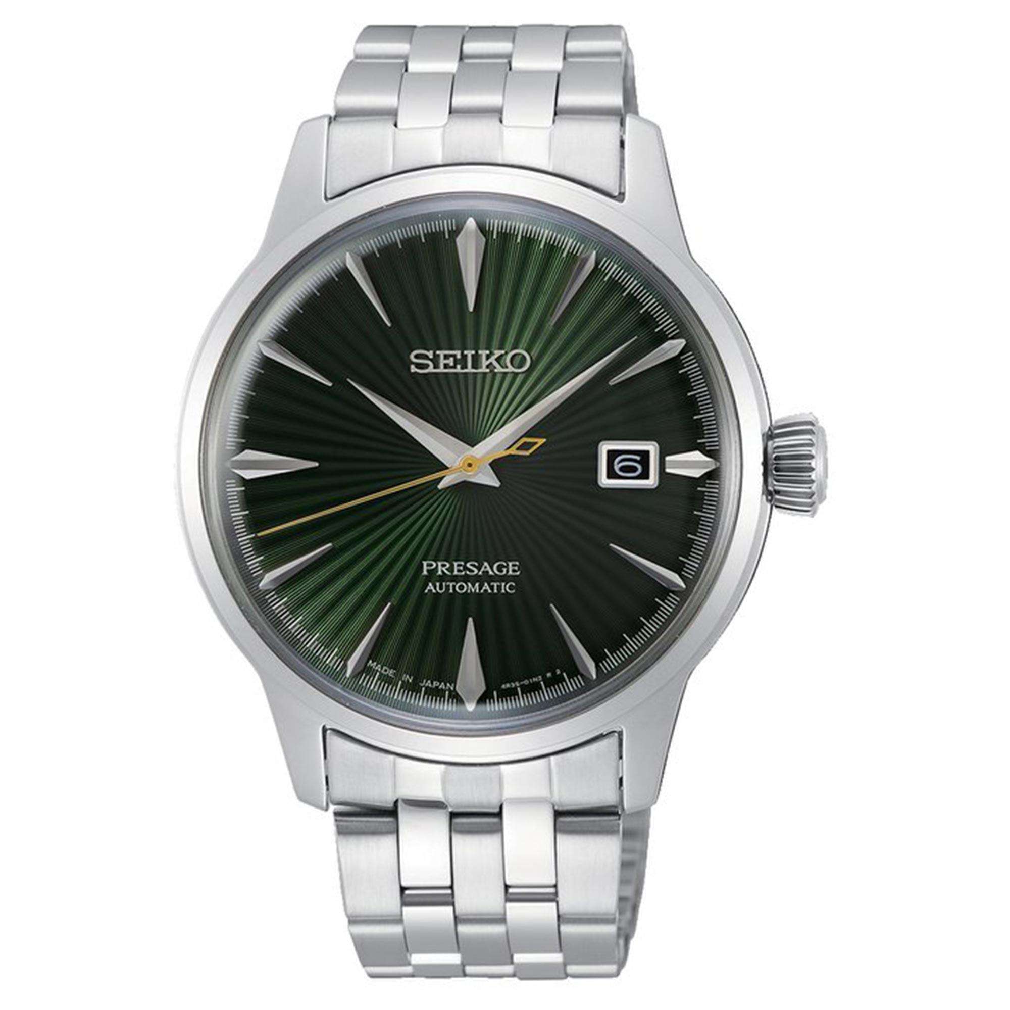 Seiko Presage Cocktail Time 'Mockingbird' Automatic Green Dial Silver Stainless Steel Men's Watch SRPE15J1 RRP £400