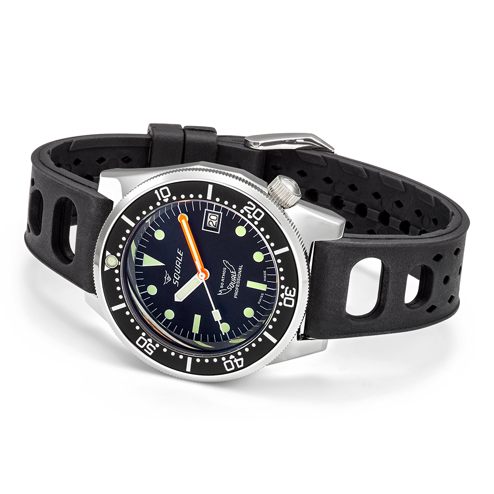 Squale 1521 Classic Automatik Schwarzes Zifferblatt Schwarzes Gummiarmband Herren Uhr 1521CL.NT