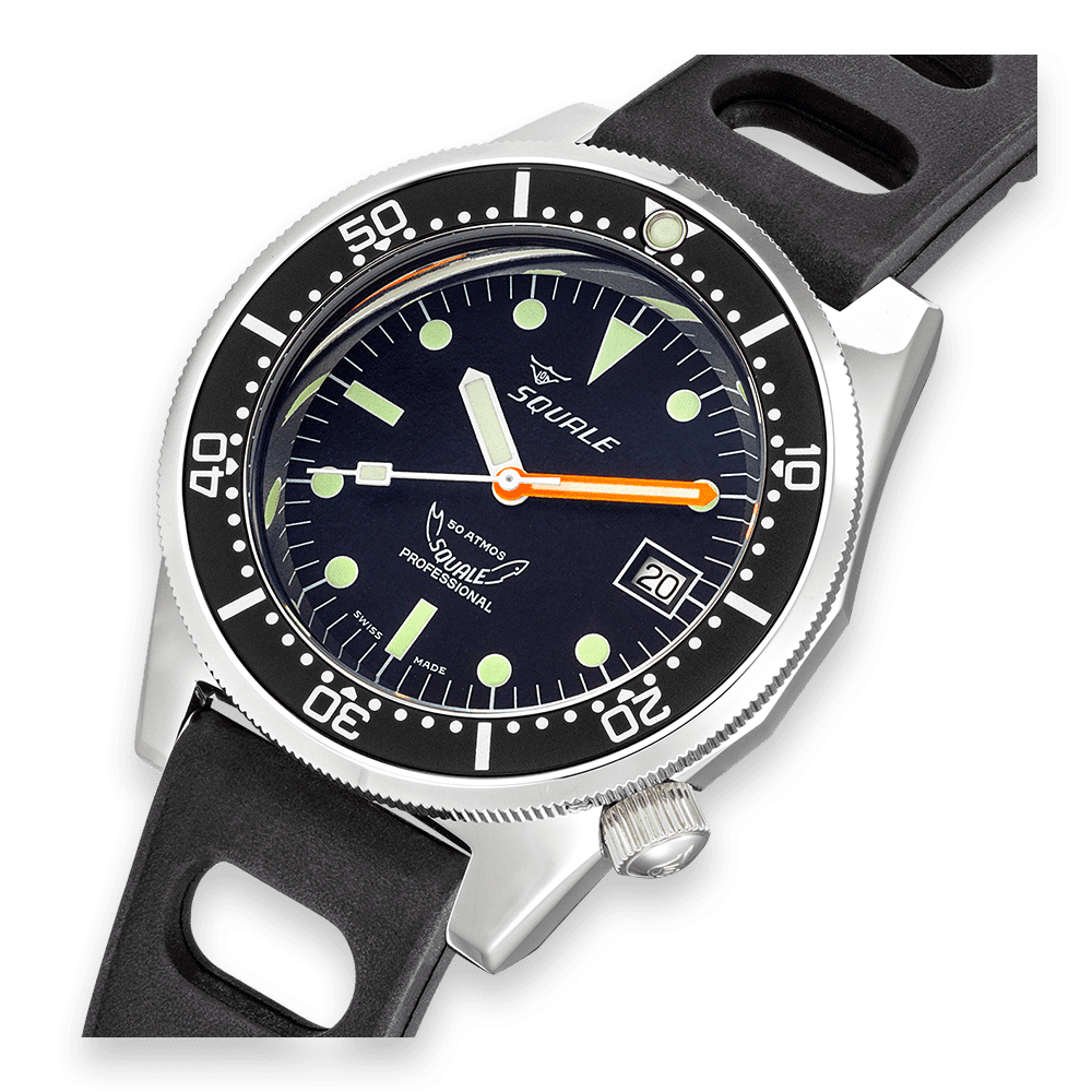 Squale 1521 Classic Automatik Schwarzes Zifferblatt Schwarzes Gummiarmband Herren Uhr 1521CL.NT