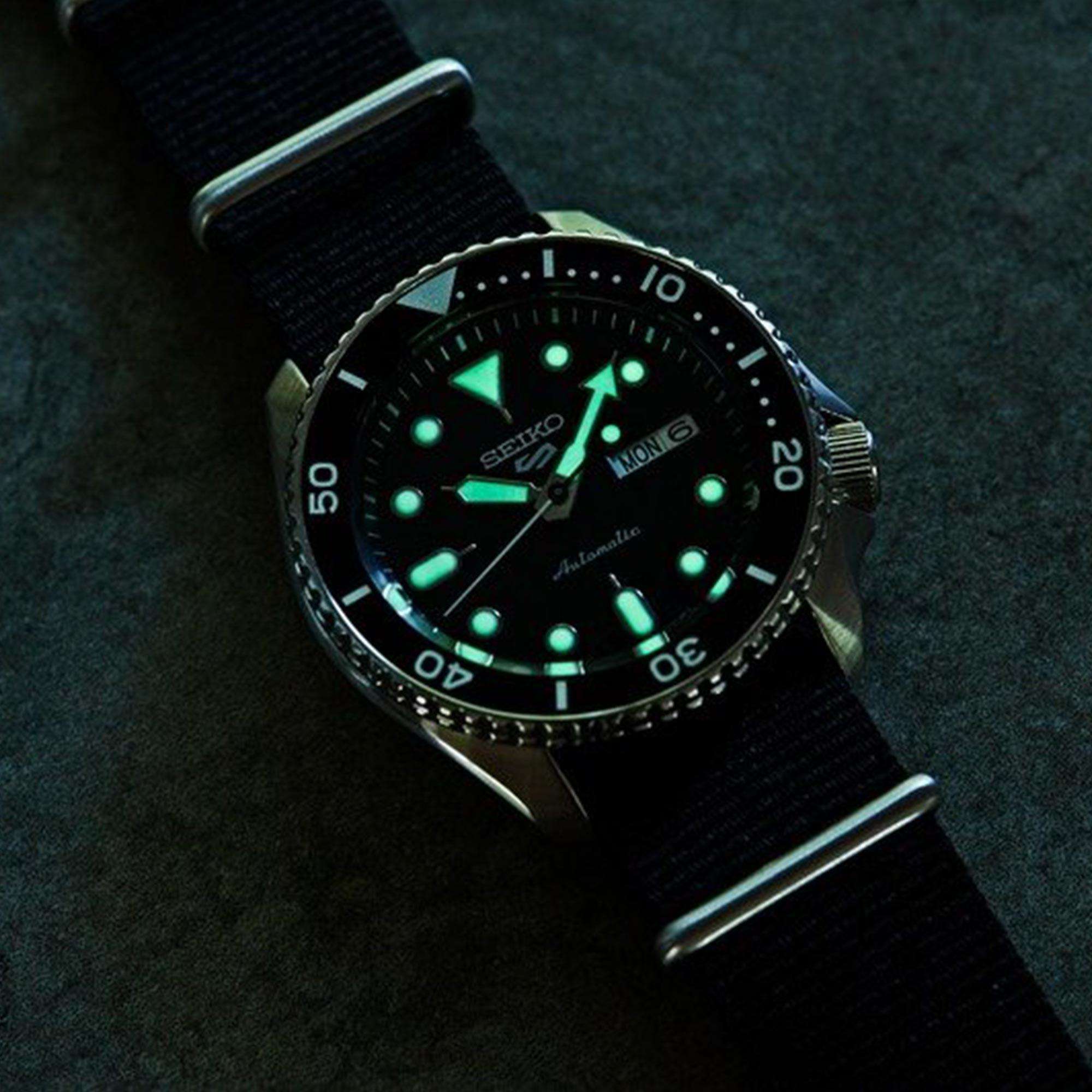 Seiko 5 Sports Stainless Steel Case Black Canvas Strap Automatic Men's Watch SRPD55K3