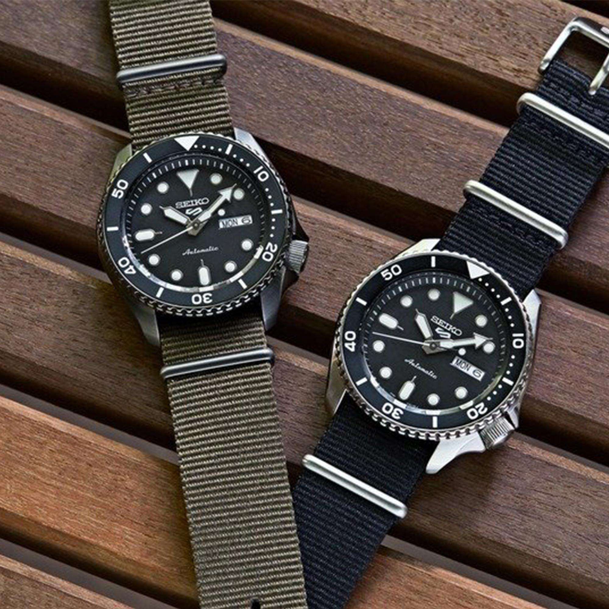 Seiko 5 Sports Stainless Steel Case Black Canvas Strap Automatic Men's Watch SRPD55K3