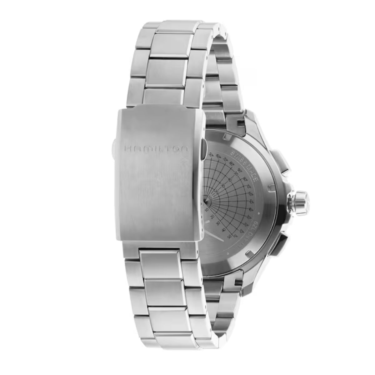 Hamilton Khaki Aviation H77912135 triple-row stainless steel bracelet and folding clasp detail