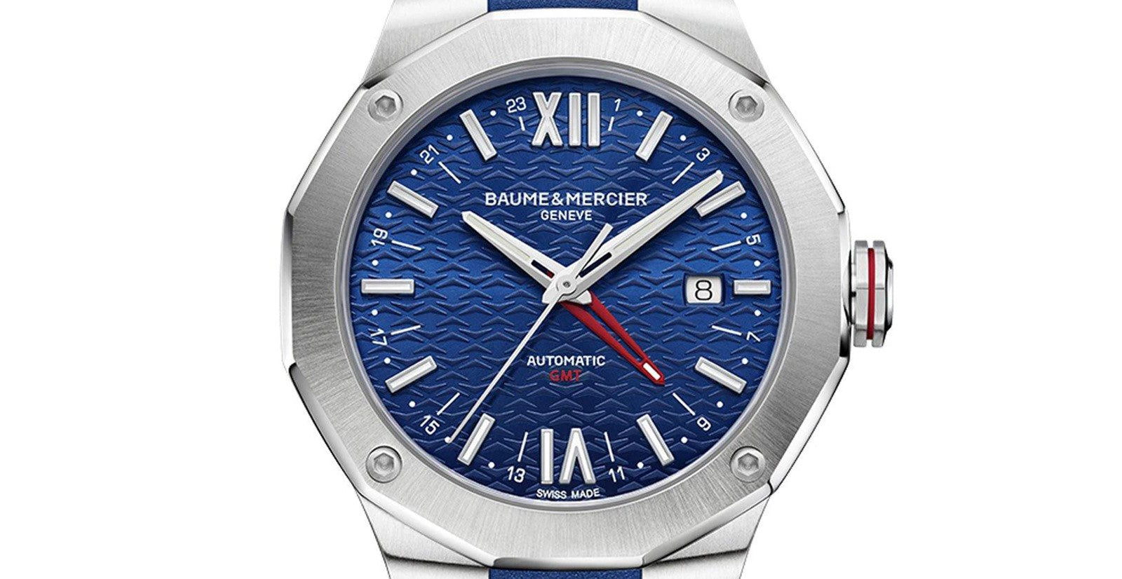 Baume & Mercier Riviera Swiss Made Automatic Blue GMT Dial Blue Rubber Strap Men's Watch BM0A10659