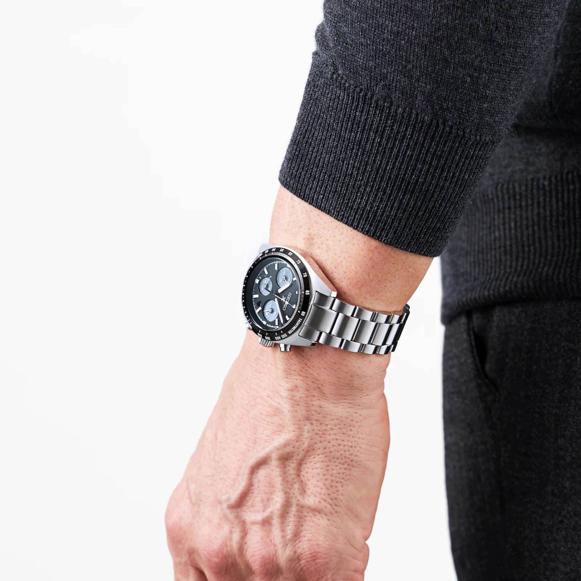 Seiko Prospex Speedtimer Chronograph Solar Quarz Schwarzes Zifferblatt Edelstahlarmband Herren Uhr SSC819P1
