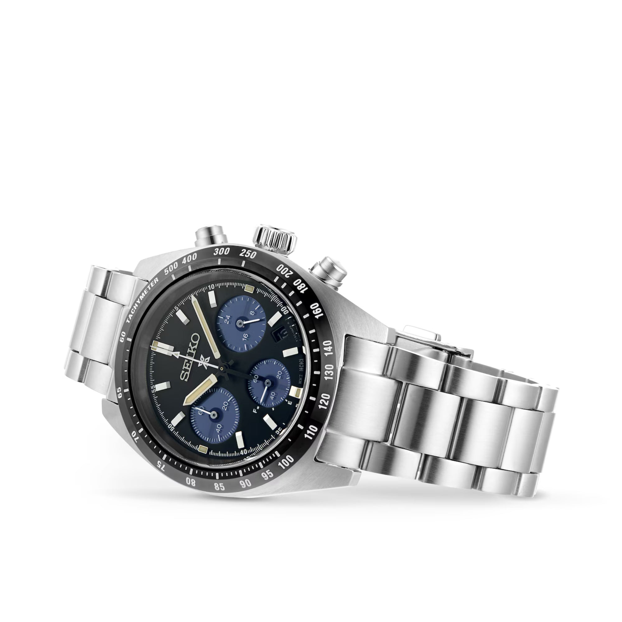 Seiko Prospex Speedtimer Chronograph Solar Quartz Black Dial Steel Bracelet Men's Watch SSC819P1