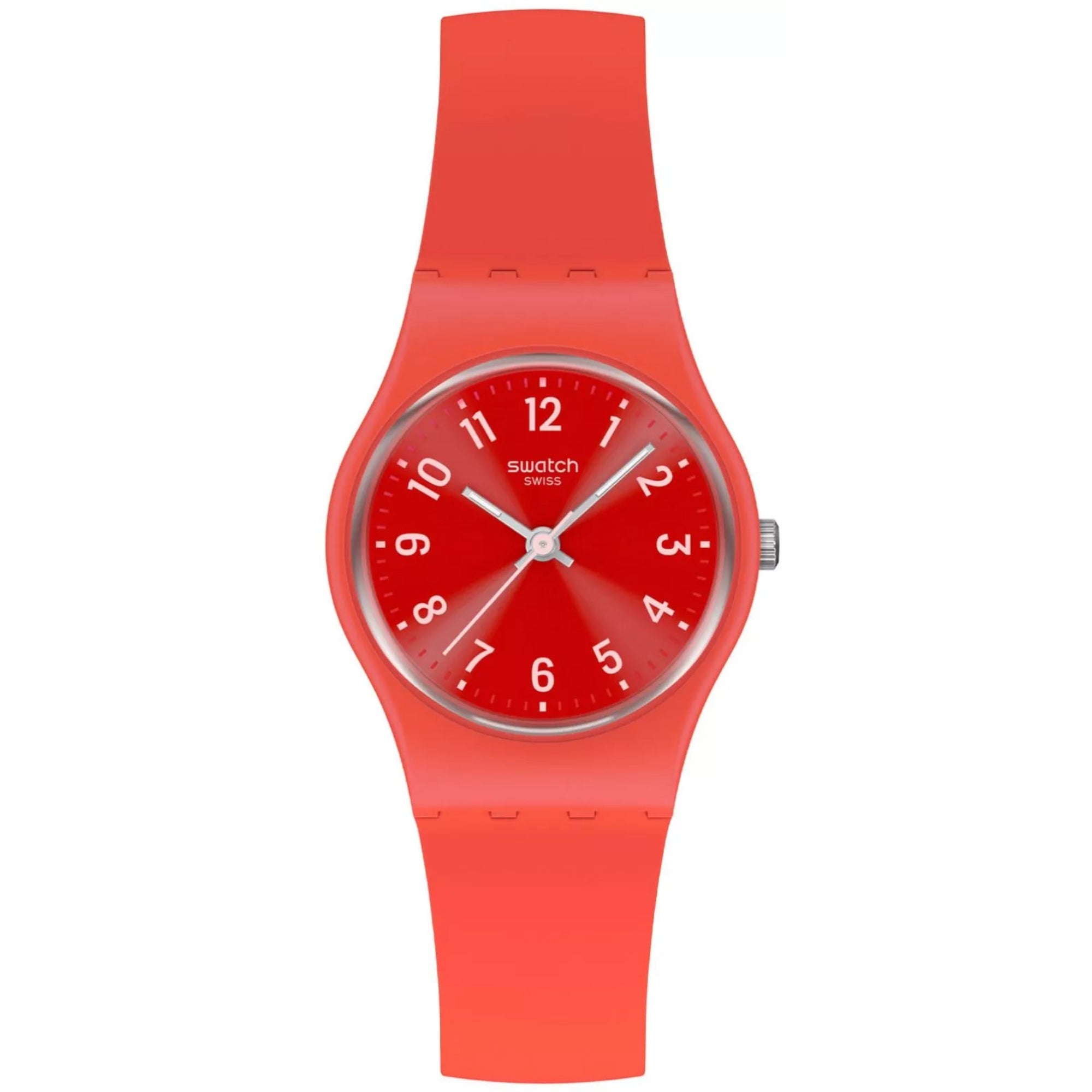 Swatch NOTES OF CORAL Quartz Red Dial Silicone Strap Watch LP165