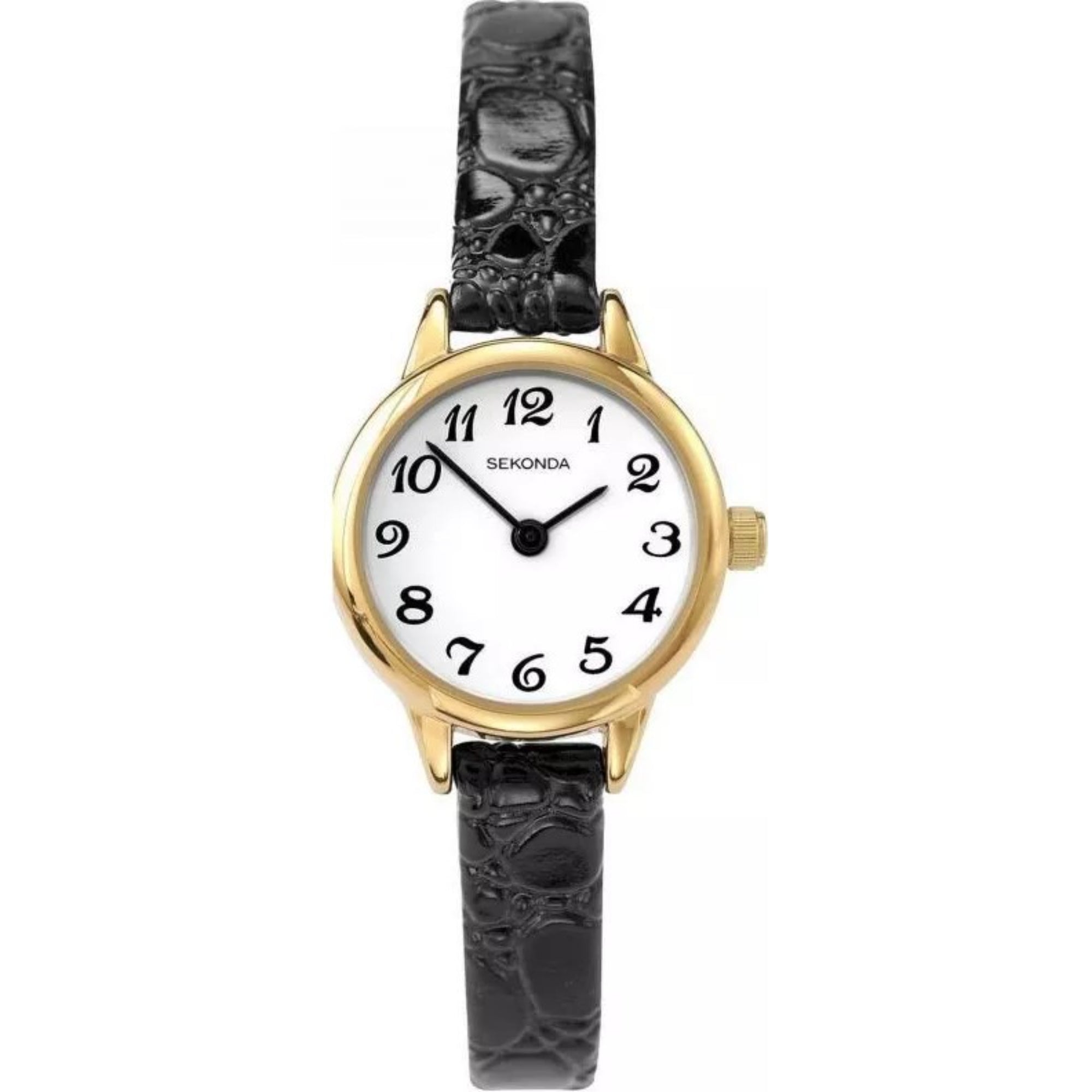 Sekonda Classic Quarz Weißes Zifferblatt Schwarzes Lederarmband Damen Uhr 4473