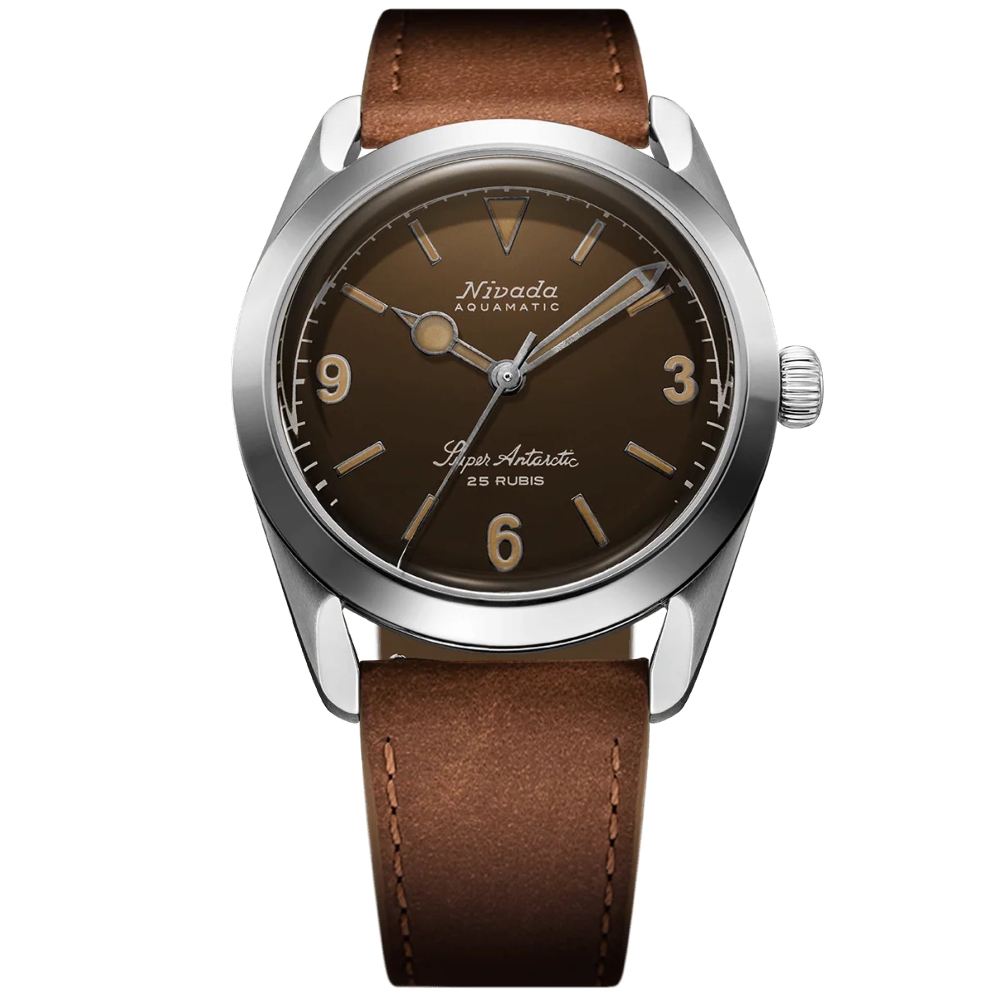 Nivada Grenchen Super Antarctic 3.6.9 38mm Tropisches Braunes Zifferblatt Leder Herren Automatik Uhr 32031A16