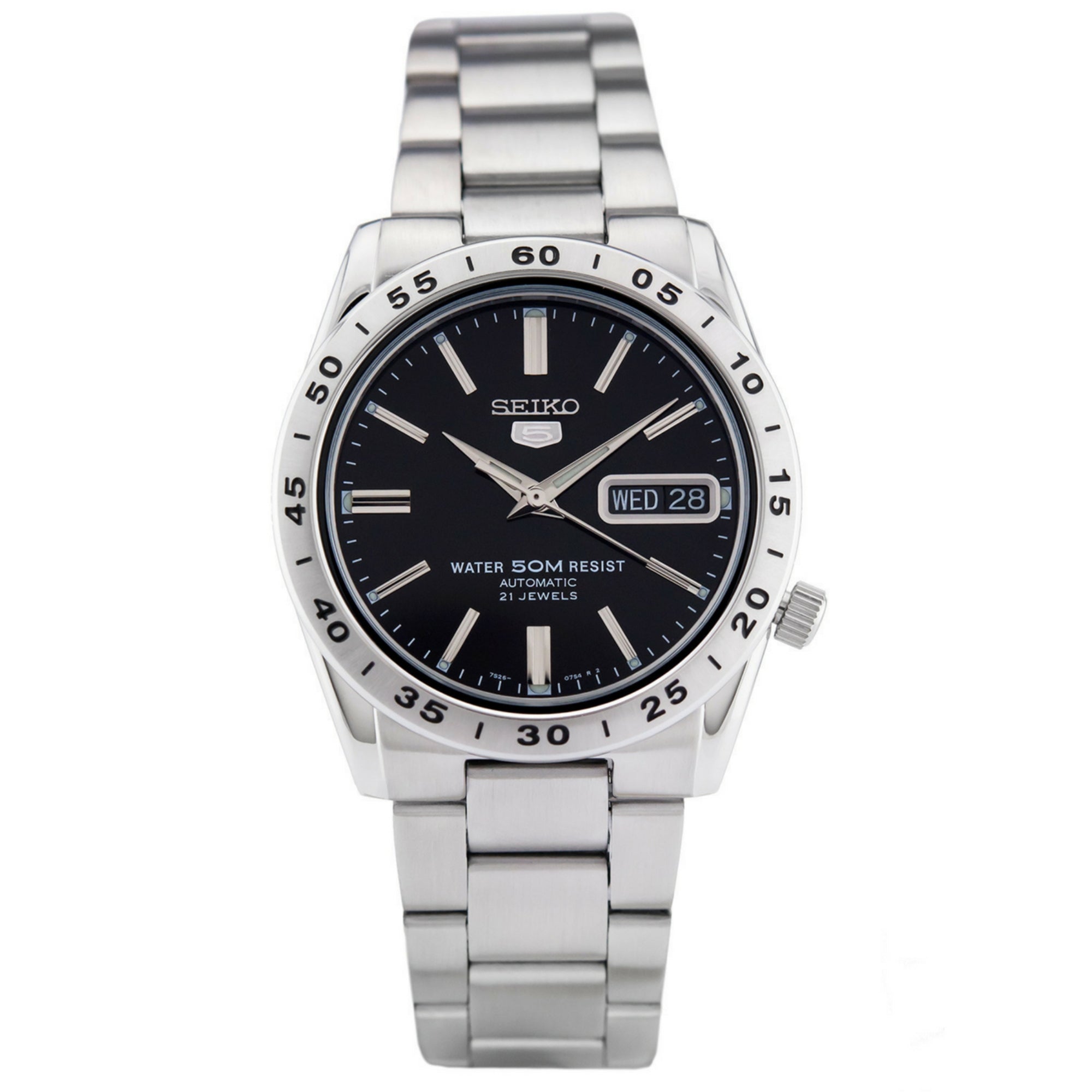 Seiko 5 Automatico Quadrante nero Orologio da uomo in acciaio inox SNKE01K1