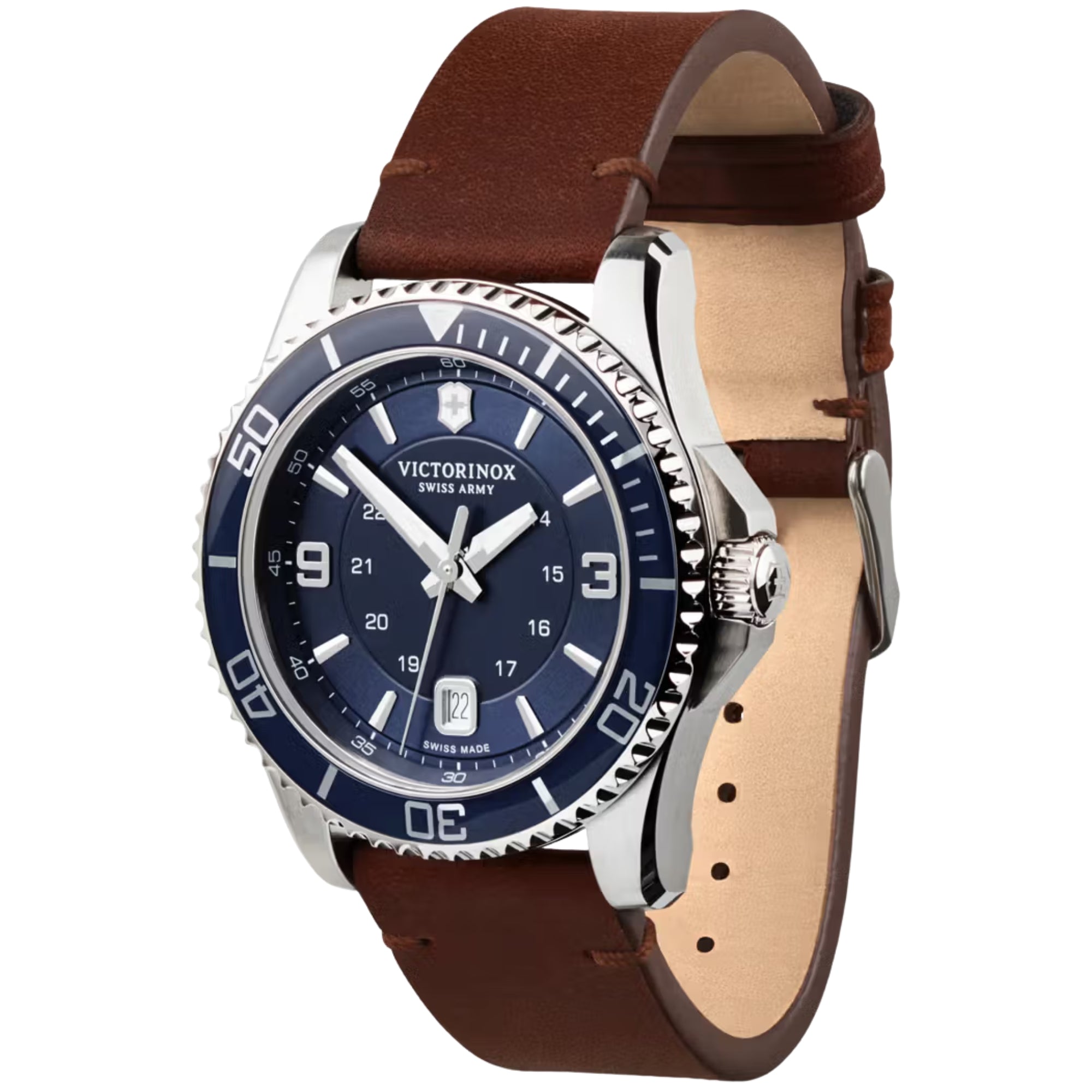Victorinox Maverick 43mm Blaues Zifferblatt Leder Herren Quarz Uhr 241863