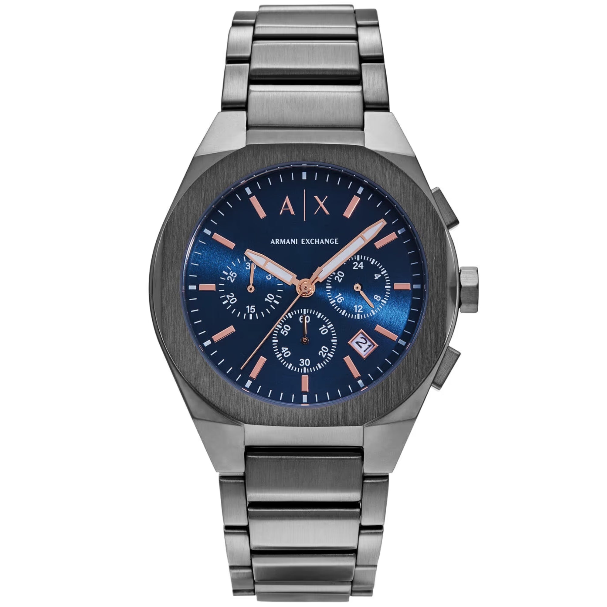 Armani Exchange Sync 42mm Chronograph Blaues Zifferblatt Stahl Herren Quarz Uhr AX4182