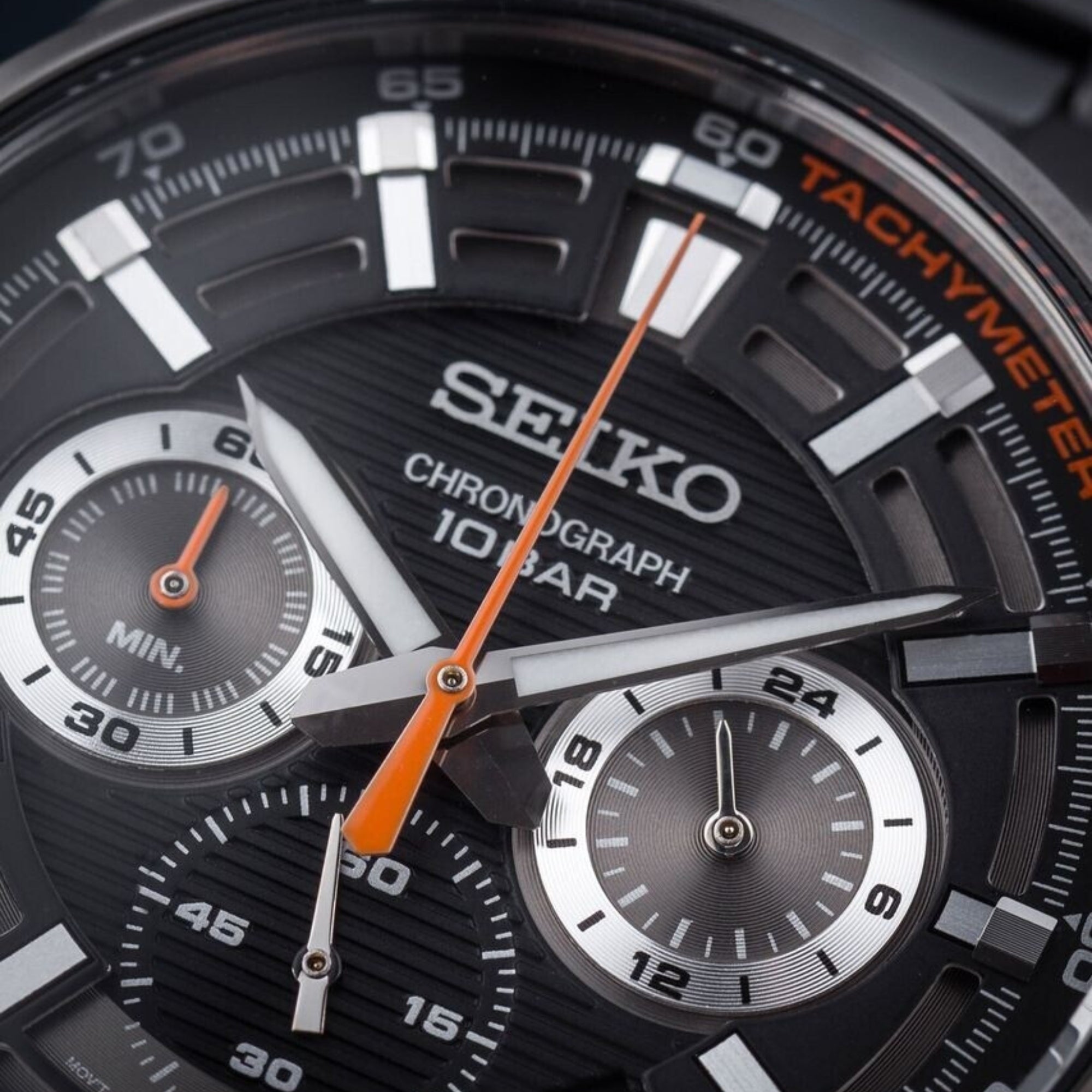 Seiko SSB399P1 black dial with multiple subdials and LumiBrite hands close-up