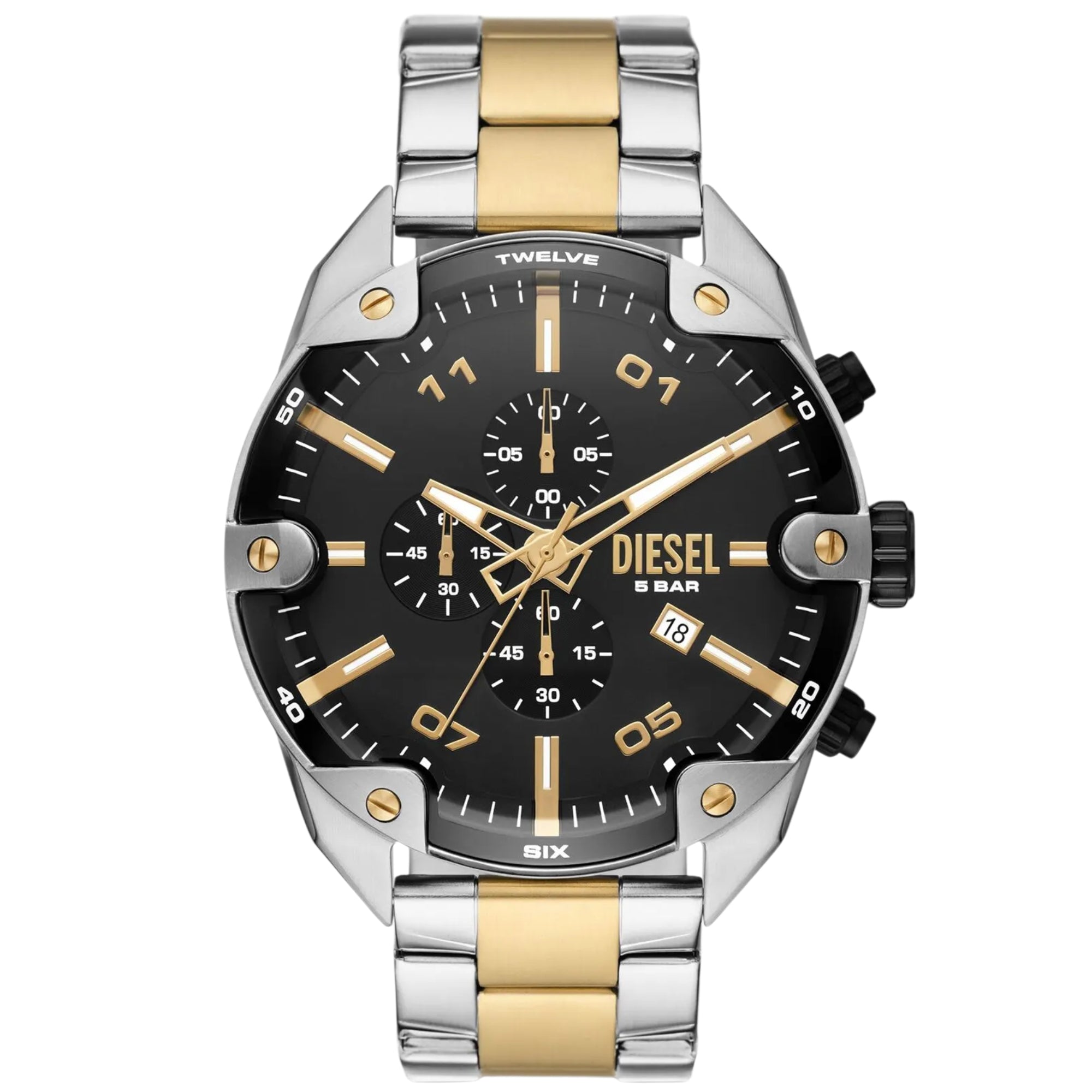 Diesel Spiked 49mm Chronograph Black Dial Steel Mens Quartz Watch DZ4627