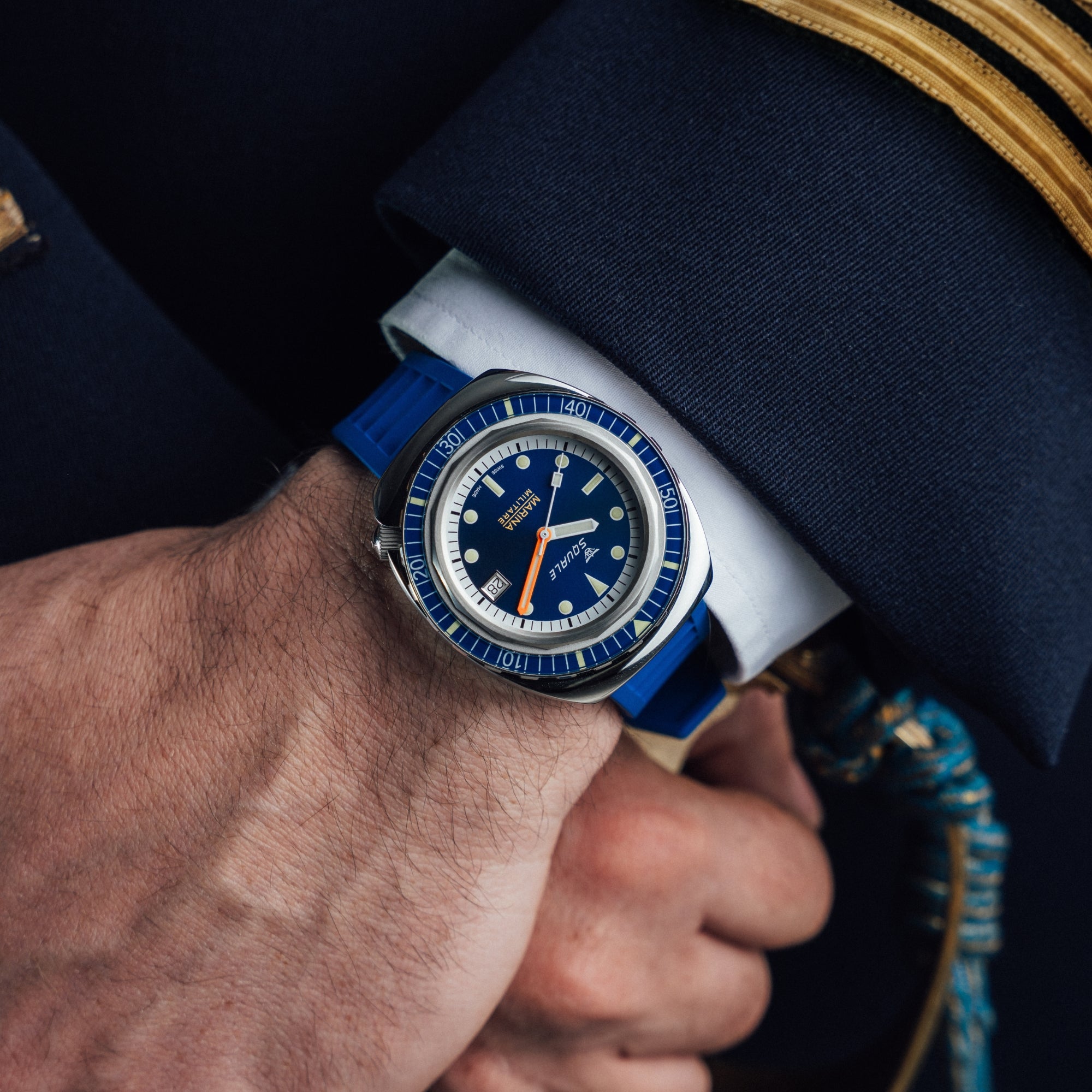 Squale 2001 Marina Militare 41.5mm Limited Edition Navy Blue Dial Rubber and Steel Mens Automatic Watch 2001MARINA.RBL