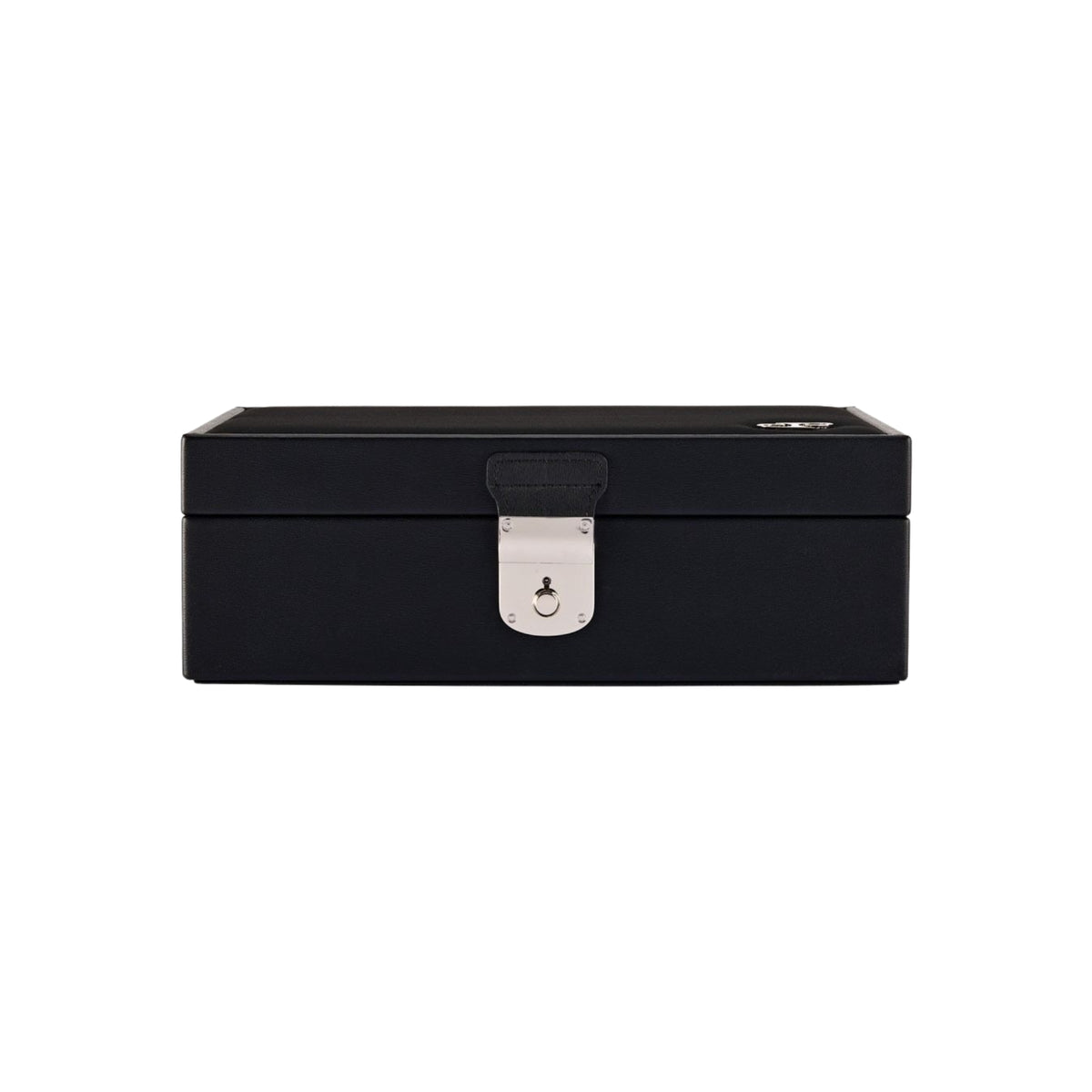 WOLF Philipp 190202 front view of closed black watch and jewellery lifestyle box with silver lock closure