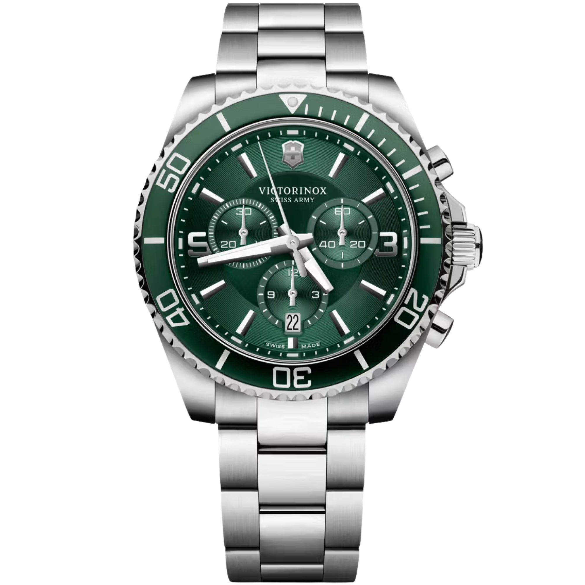 Victorinox Maverick 43mm Chronograph Grünes Zifferblatt Stahl Herren Quarz Uhr 241946