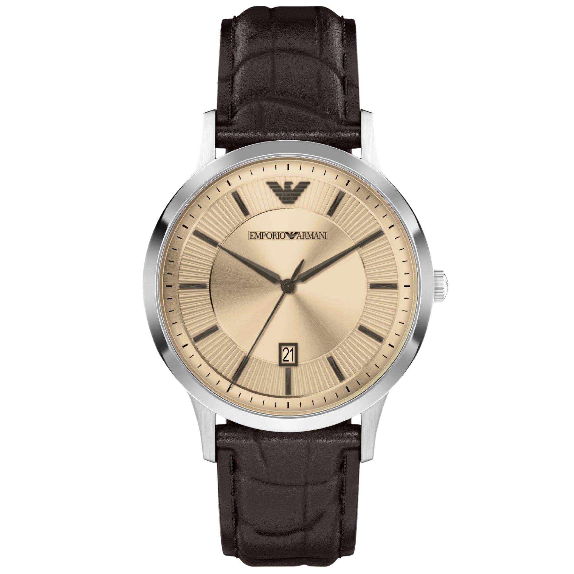 Emporio Armani Renato 43mm Champagner Zifferblatt Leder Herren Quarz Uhr AR11783