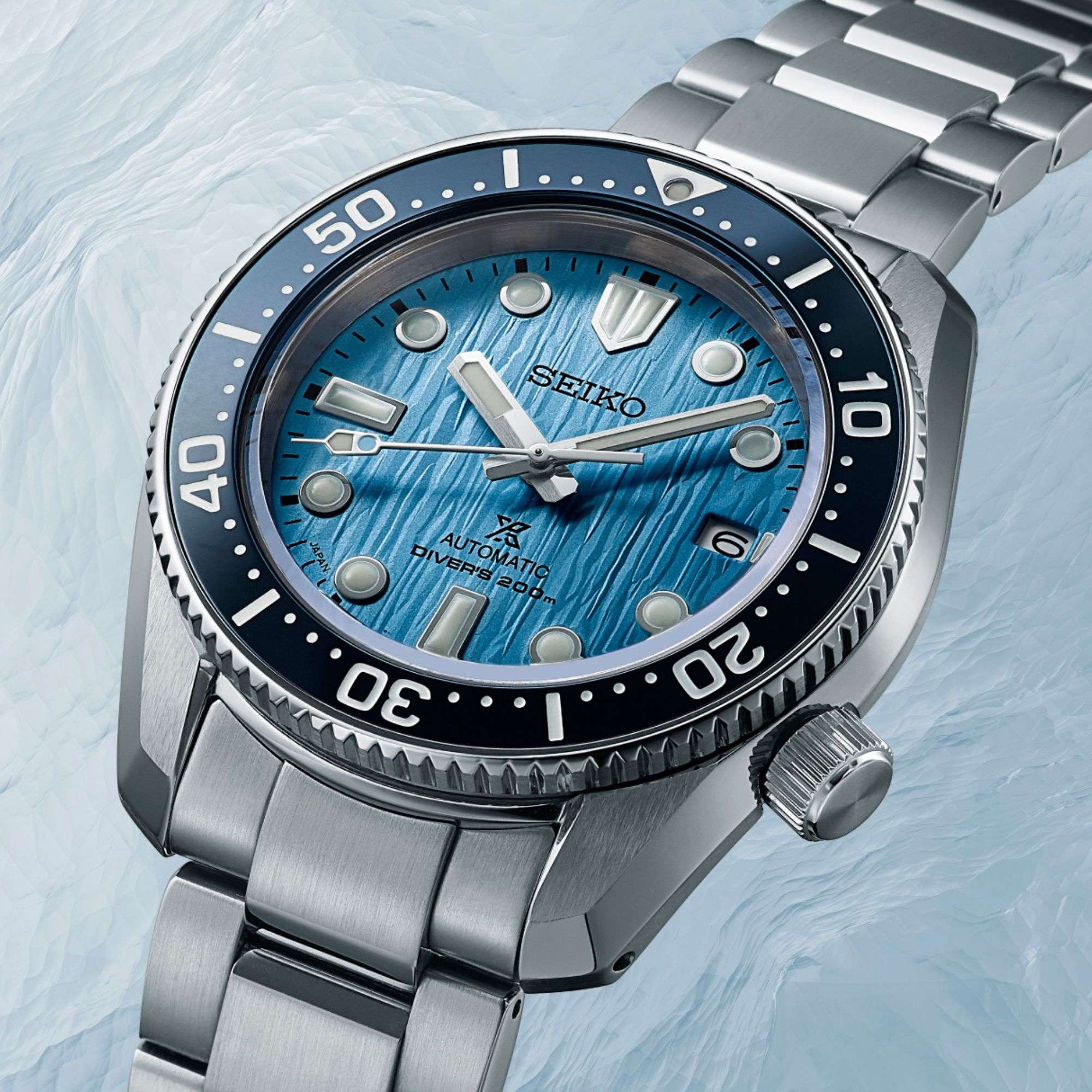 Seiko Prospex Glacier Save The Ocean 1968 Neuinterpretation Automatik Blaues Zifferblatt Edelstahlarmband Herren Uhr SPB299J1