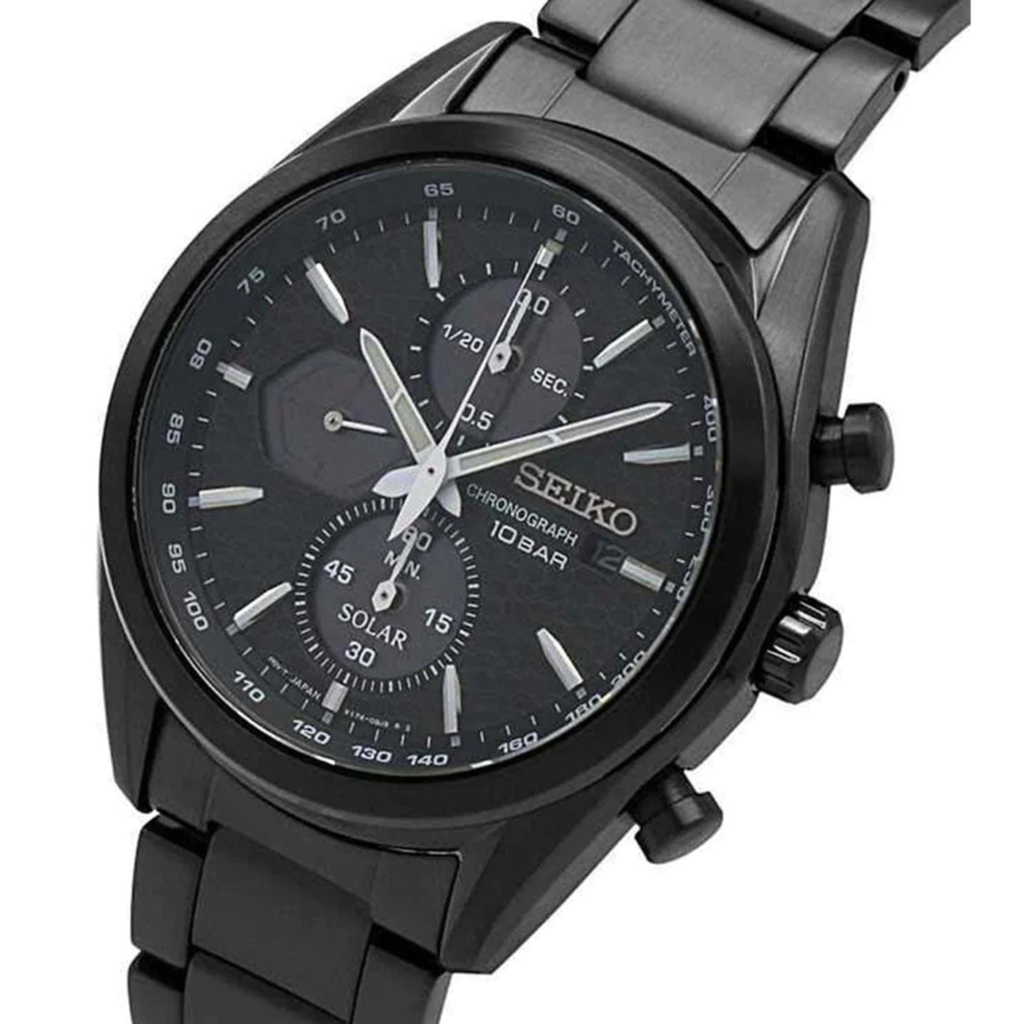 Seiko Conceptual 41.6mm Solar Chronograph Black Dial Steel Mens Quartz Watch SSC773P1