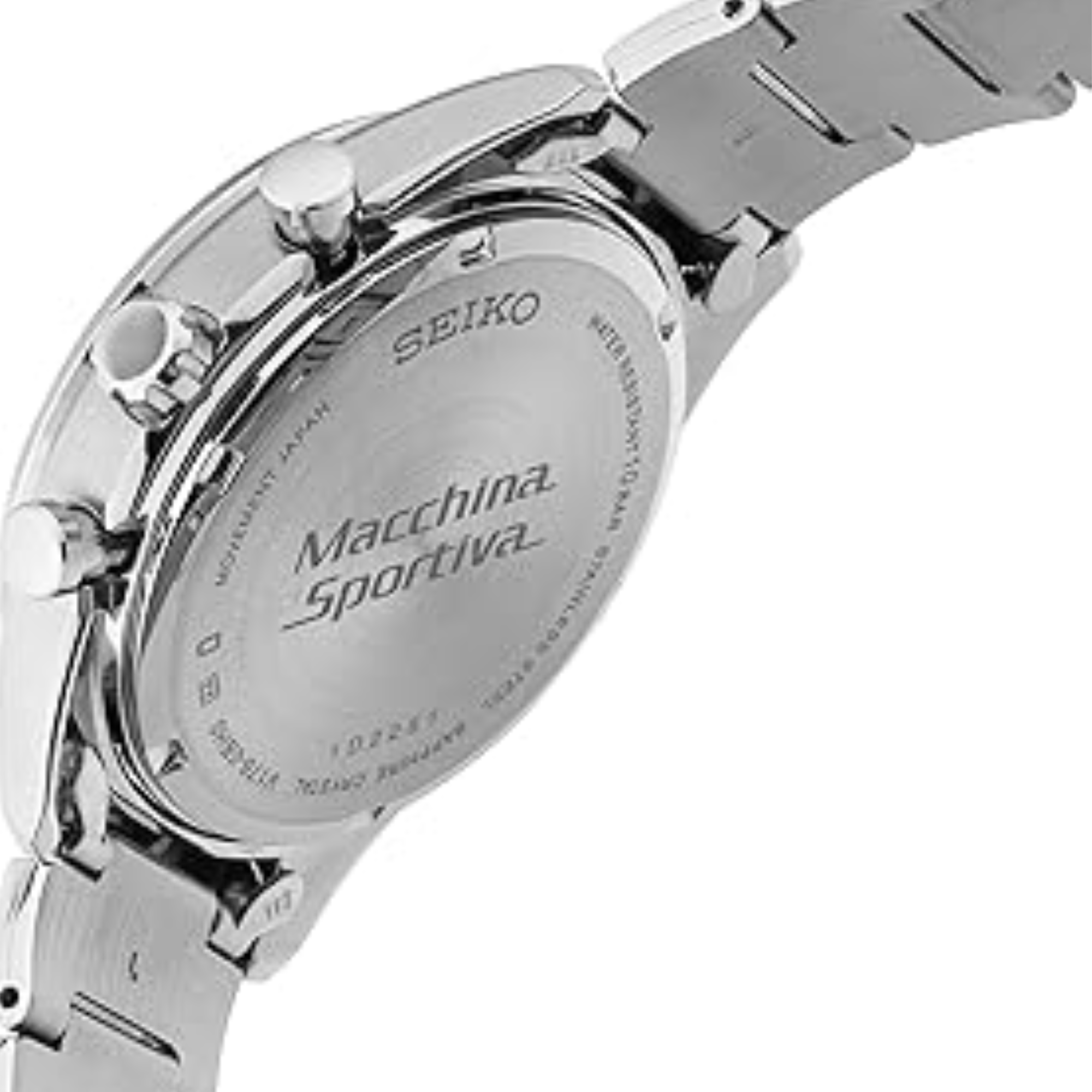 Seiko Essentials 41.4mm solar powered chronograph stainless steel watch caseback
